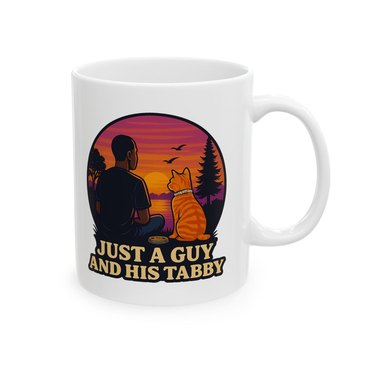 Just A Guy And His Tabby-Sunset Silhouette Ceramic Mug - Chubby Little Cheeks Co.
