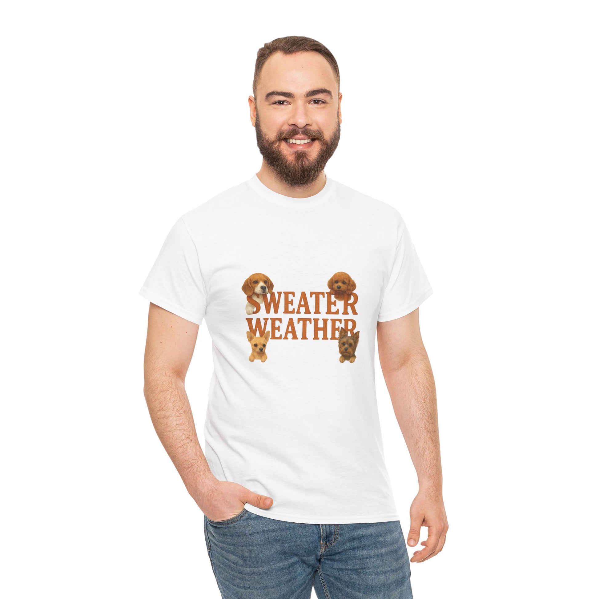 Sweater Weather Dog Tee, Unisex Heavy Cotton Tee, Fall Apparel - Chubby Little Cheeks Co.