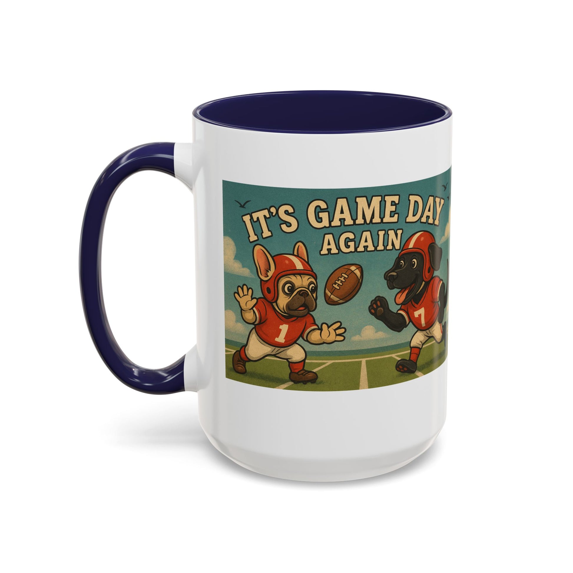 π Game Day Dogs Mug β Retro French Bulldog & Black Lab Football Mug - Chubby Little Cheeks Co.