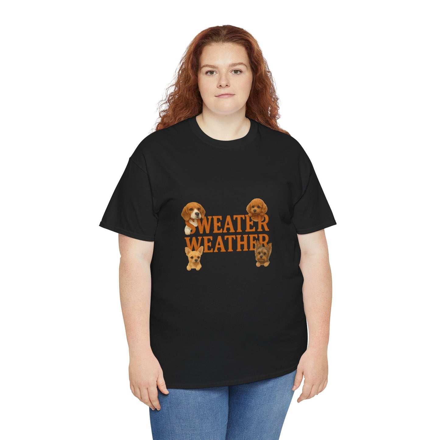 Sweater Weather Dog Tee, Unisex Heavy Cotton Tee, Fall Apparel - Chubby Little Cheeks Co.