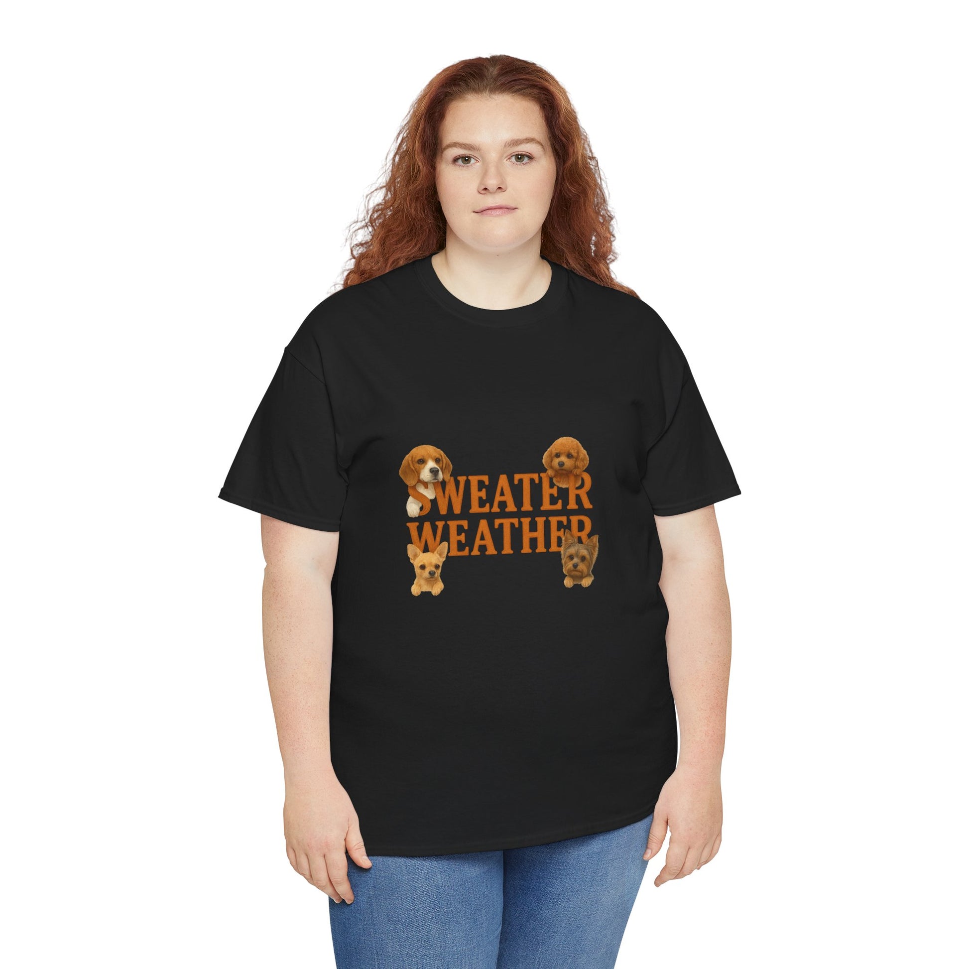 Sweater Weather Dog Tee, Unisex Heavy Cotton Tee, Fall Apparel - Chubby Little Cheeks Co.