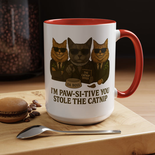 I'm Paw-sitive You Stole The Catnip Coffee Mug - Gift for Cat Lovers, Funny Cat Mug, Kitchen Decor, Unique Cat-Themed Gift, Pet Owner Coffee Cup - Chubby Little Cheeks Co.