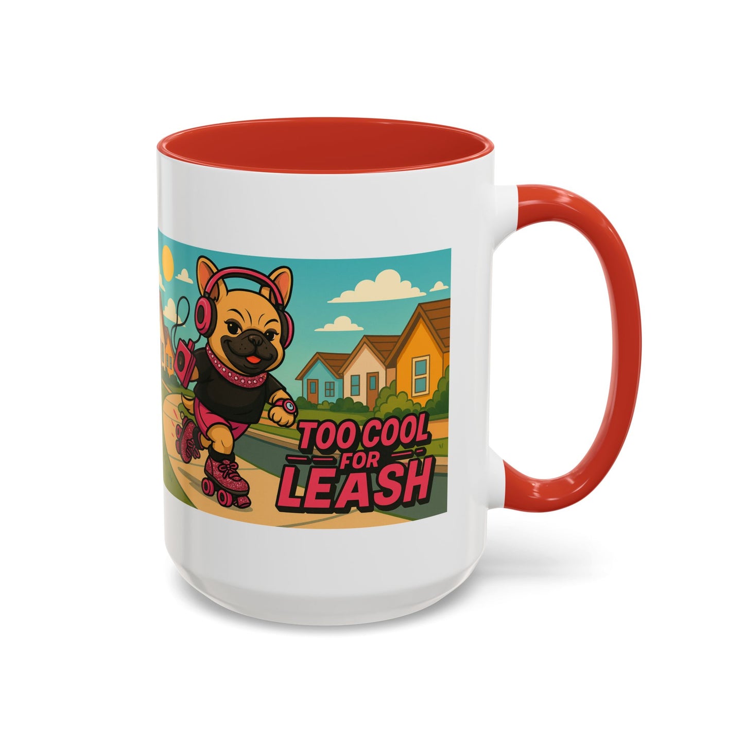 “Too Cool For Leash Mug – Retro Roller Skating Female French Bulldog in Pink & Black” - Chubby Little Cheeks Co.