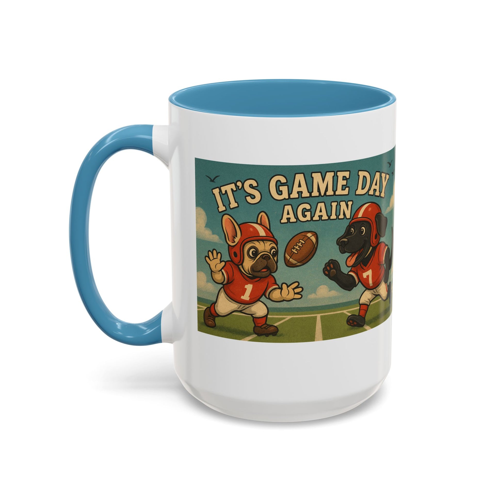 π Game Day Dogs Mug β Retro French Bulldog & Black Lab Football Mug - Chubby Little Cheeks Co.