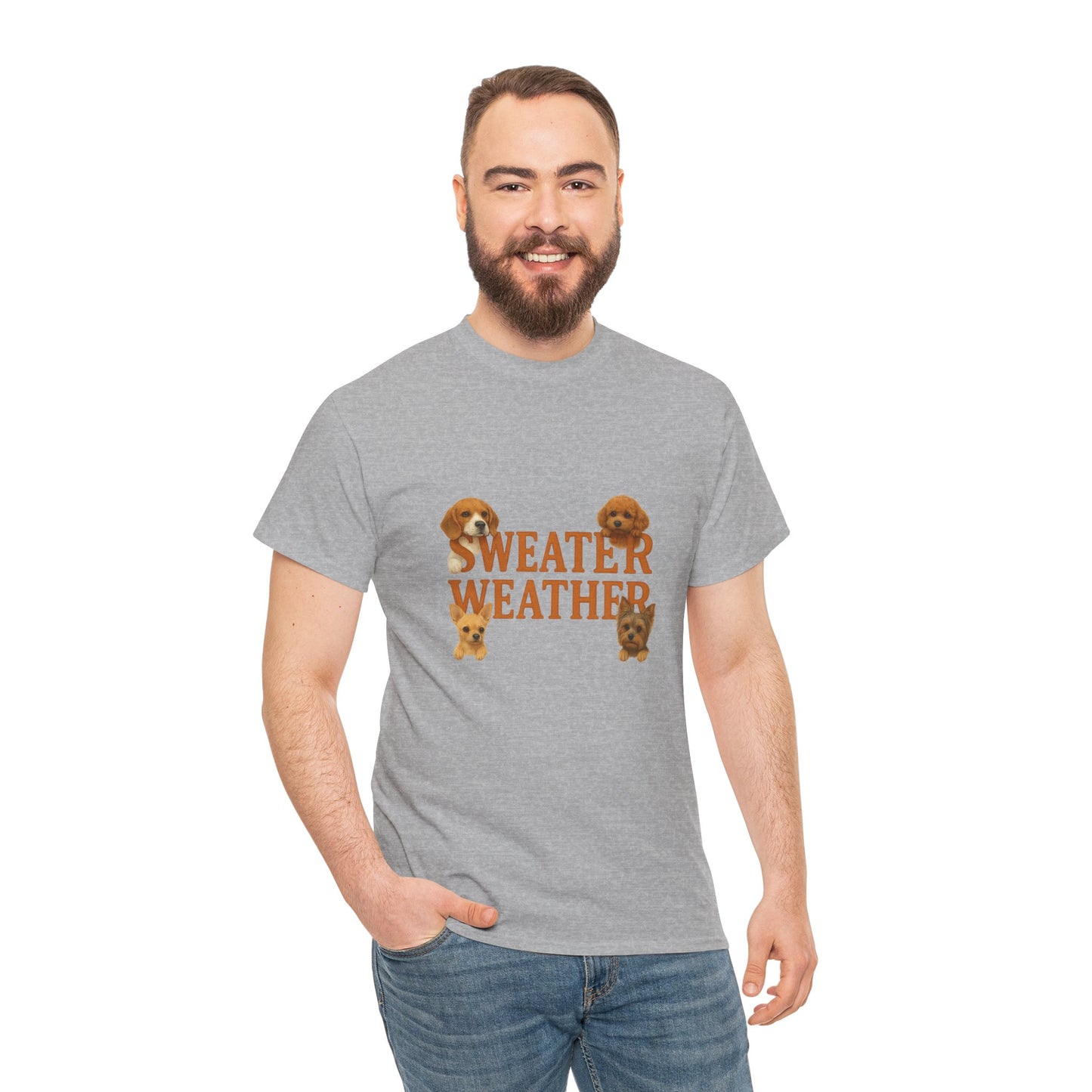 Sweater Weather Dog Tee, Unisex Heavy Cotton Tee, Fall Apparel - Chubby Little Cheeks Co.