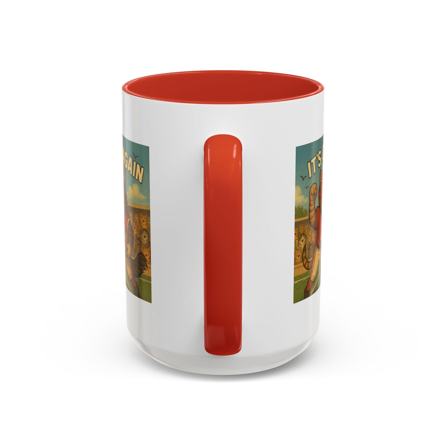 π Game Day Cats Mug β Vintage Football Tabby & Maine Coon in Red Jerseys - Chubby Little Cheeks Co.
