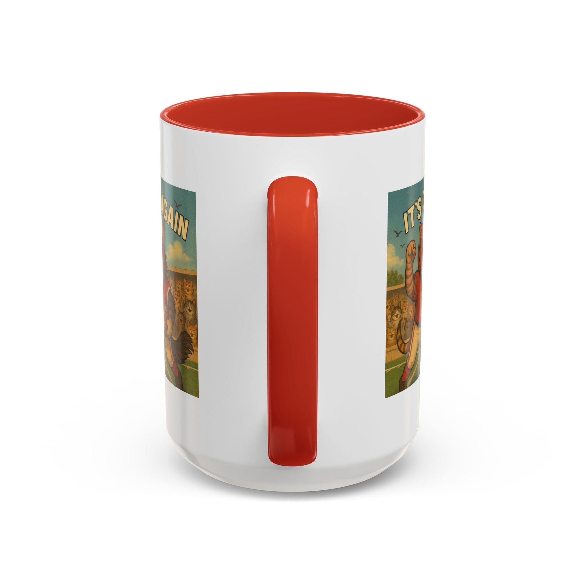 π Game Day Cats Mug β Vintage Football Tabby & Maine Coon in Red Jerseys - Chubby Little Cheeks Co.