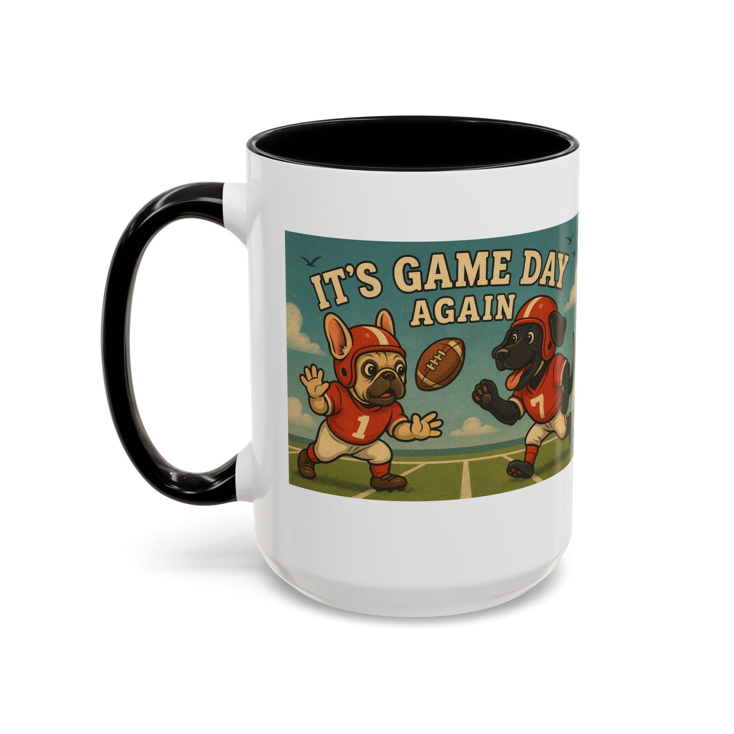π Game Day Dogs Mug β Retro French Bulldog & Black Lab Football Mug - Chubby Little Cheeks Co.