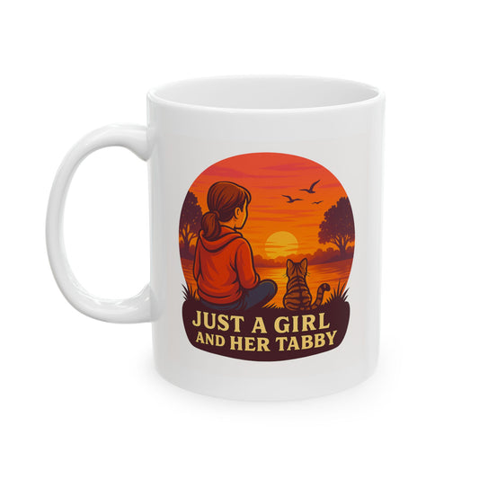Just A Girl and Her Tabby Cat- Sunset Ceramic Mug - Chubby Little Cheeks Co.