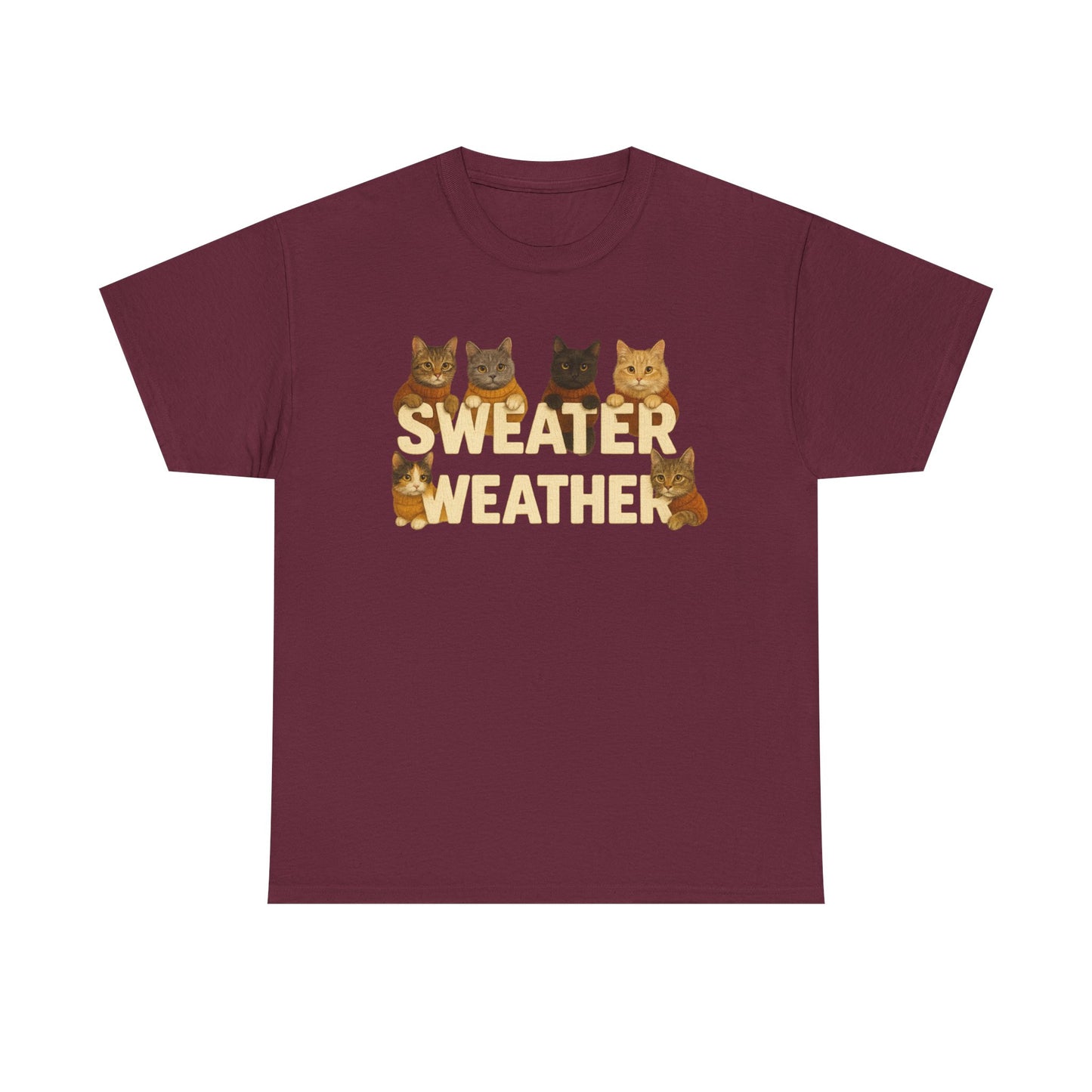 Sweater Weather Cat Tee, Cute Fall Apparel - Chubby Little Cheeks Co.