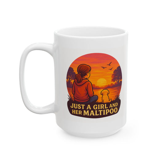 Just A Girl And Her Maltipoo, Ceramic Mug with Sunset Design - Chubby Little Cheeks Co.