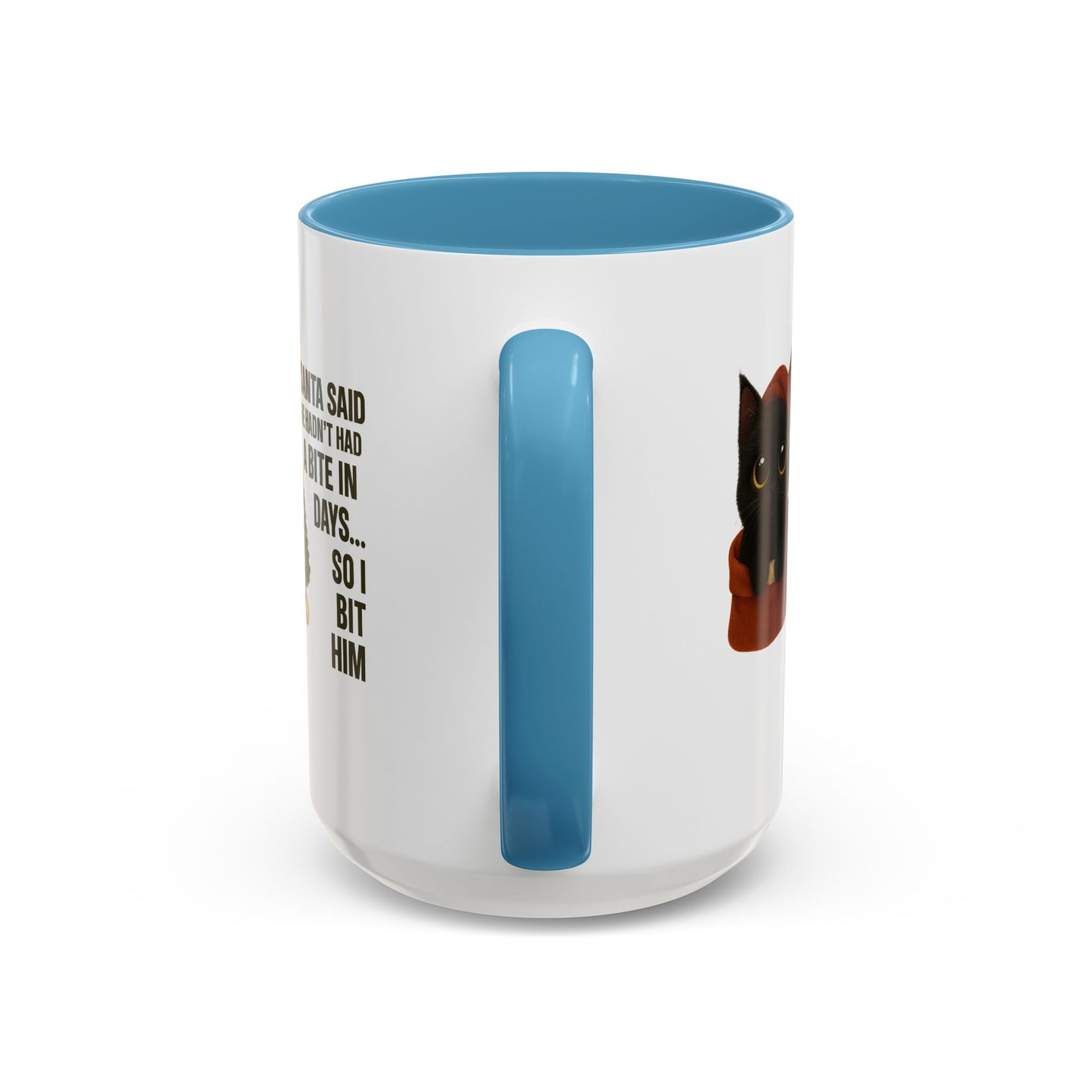 Black Short Hair Kitten Christmas Mug – “Santa Said He Hadn’t Had a Bite in Days… So I Bit Him”