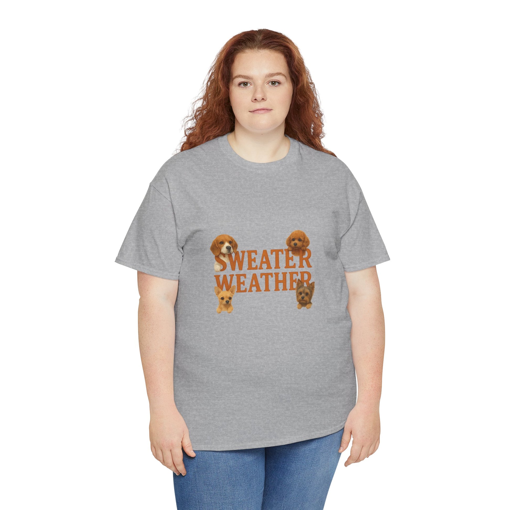 Sweater Weather Dog Tee, Unisex Heavy Cotton Tee, Fall Apparel - Chubby Little Cheeks Co.