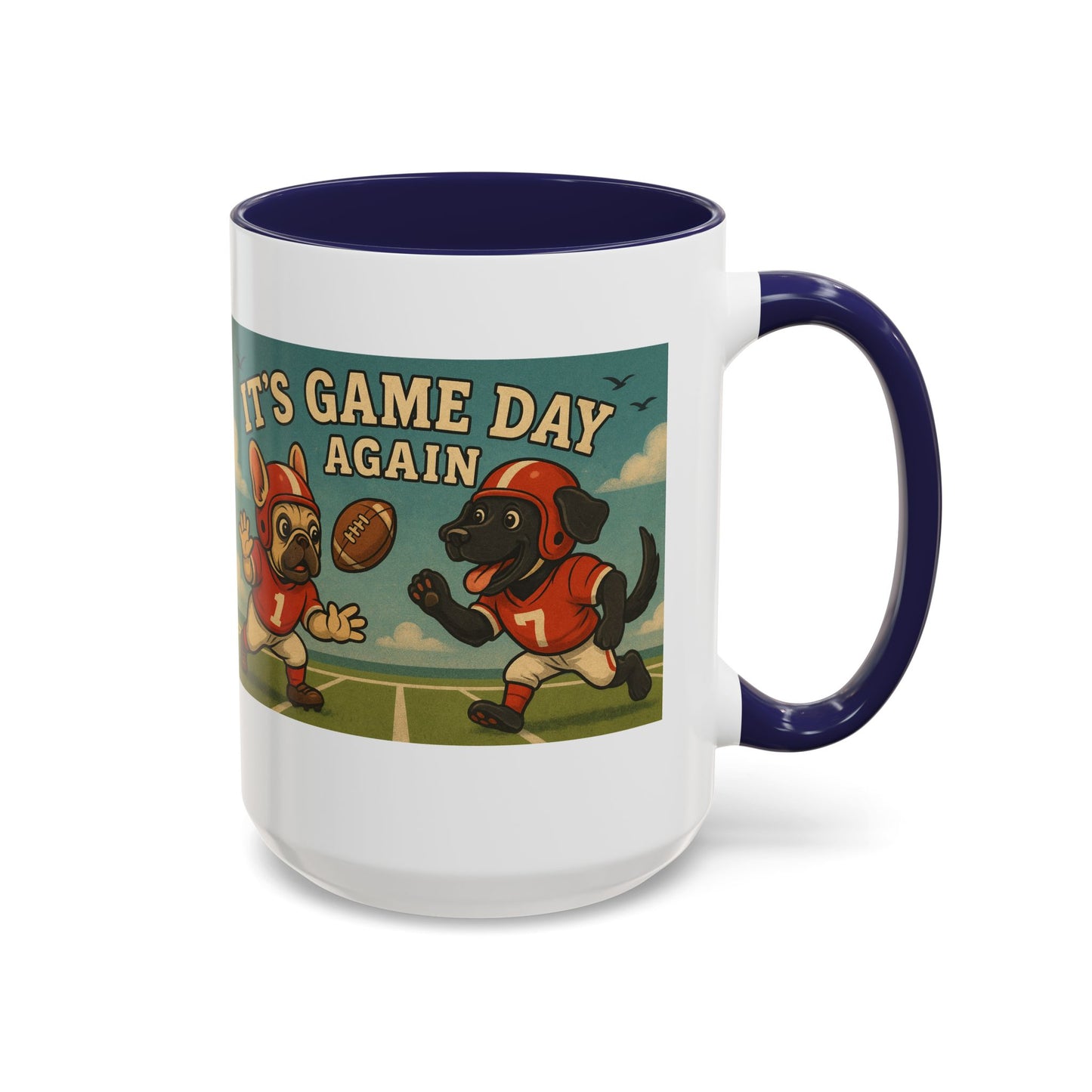 π Game Day Dogs Mug β Retro French Bulldog & Black Lab Football Mug - Chubby Little Cheeks Co.