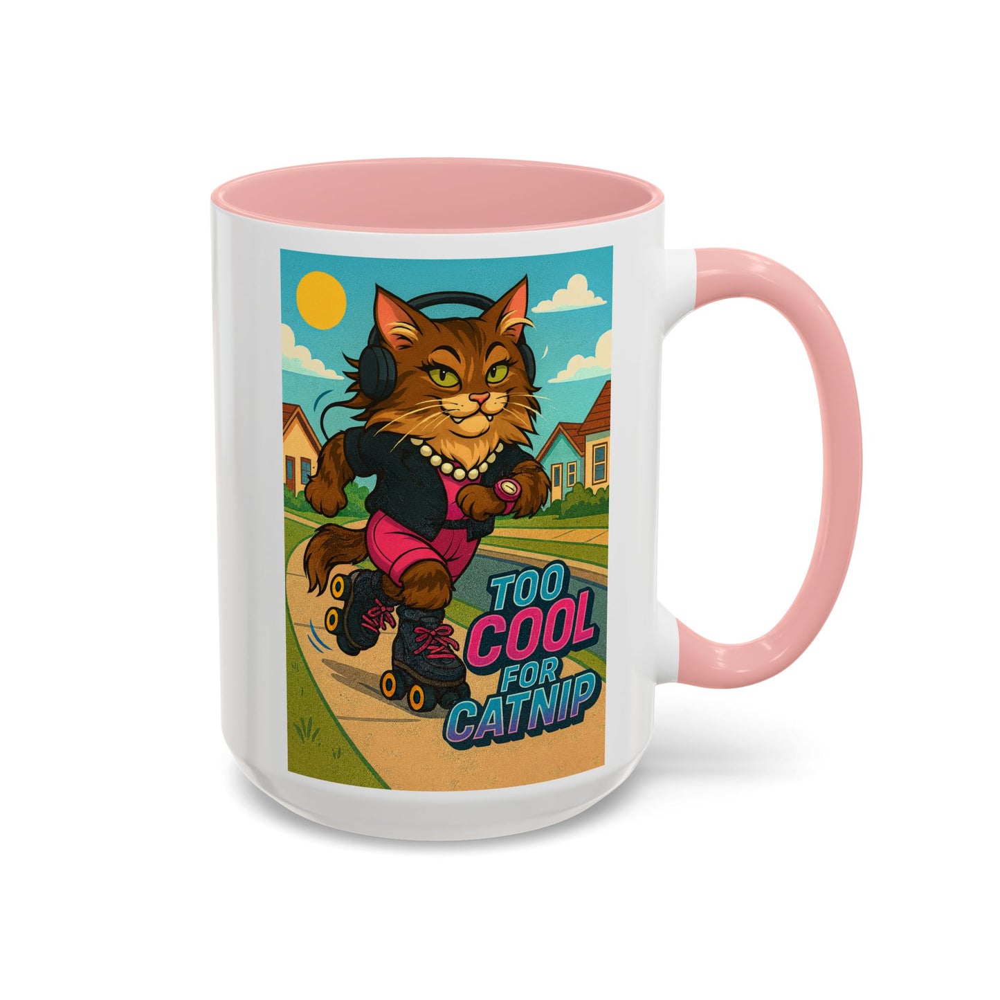Female Maine Coon Cat Skater Mug – Too Cool for Catnip Retro Coffee Cup - Chubby Little Cheeks Co.