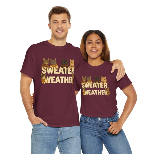 Sweater Weather Cat Tee, Cute Fall Apparel - Chubby Little Cheeks Co.