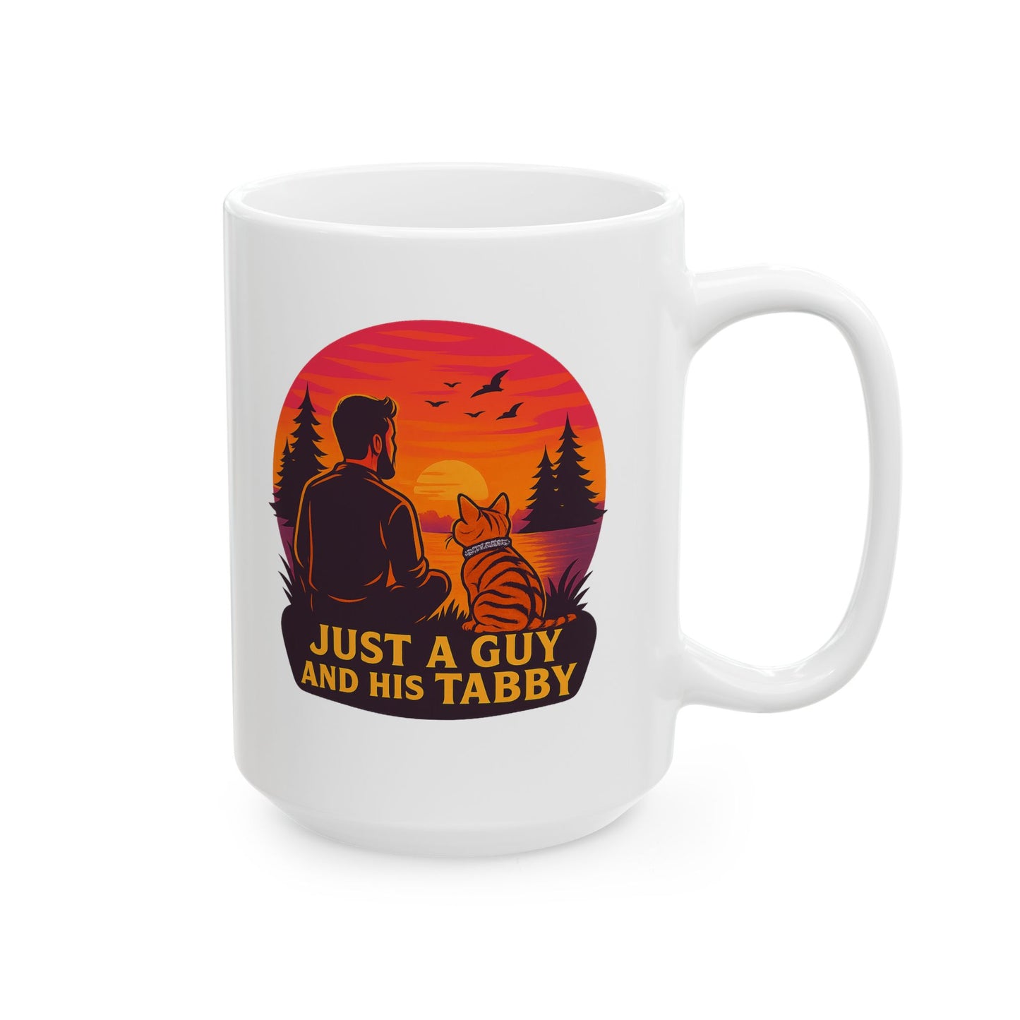 Just A Guy And His Tabby- Sunset Ceramic Mug - Perfect for Coffee Lovers - Chubby Little Cheeks Co.