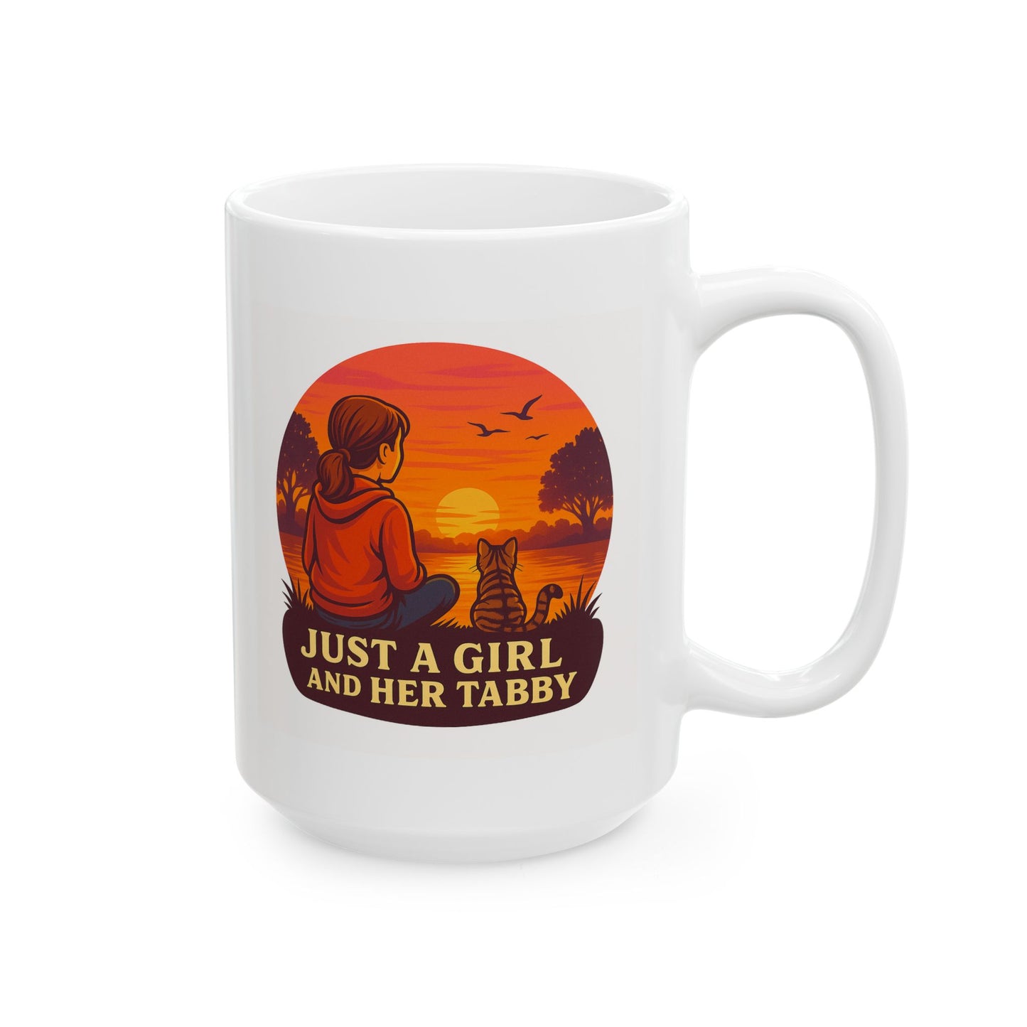 Just A Girl and Her Tabby Cat- Sunset Ceramic Mug - Chubby Little Cheeks Co.
