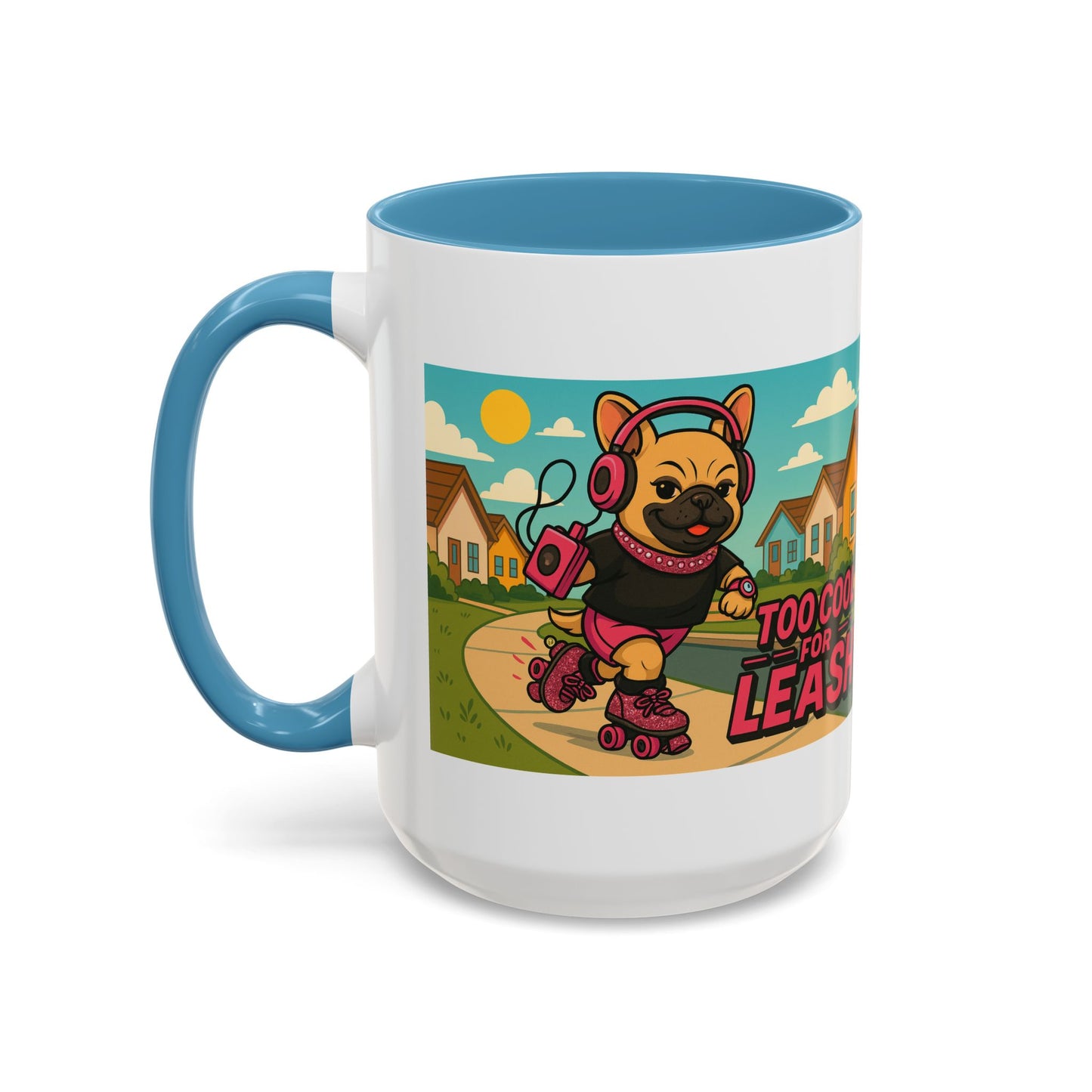 “Too Cool For Leash Mug – Retro Roller Skating Female French Bulldog in Pink & Black” - Chubby Little Cheeks Co.