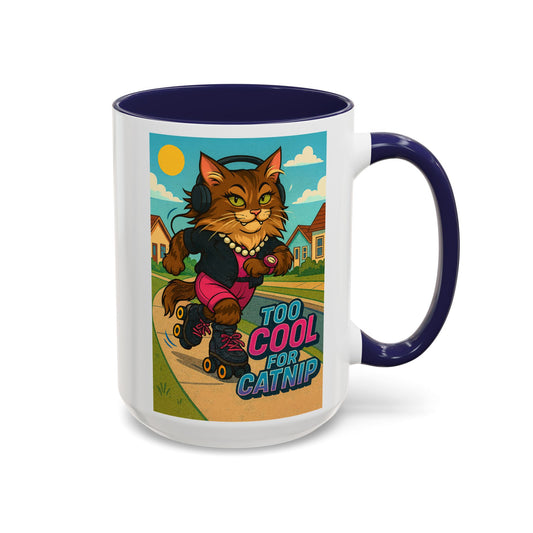 Female Maine Coon Cat Skater Mug – Too Cool for Catnip Retro Coffee Cup - Chubby Little Cheeks Co.