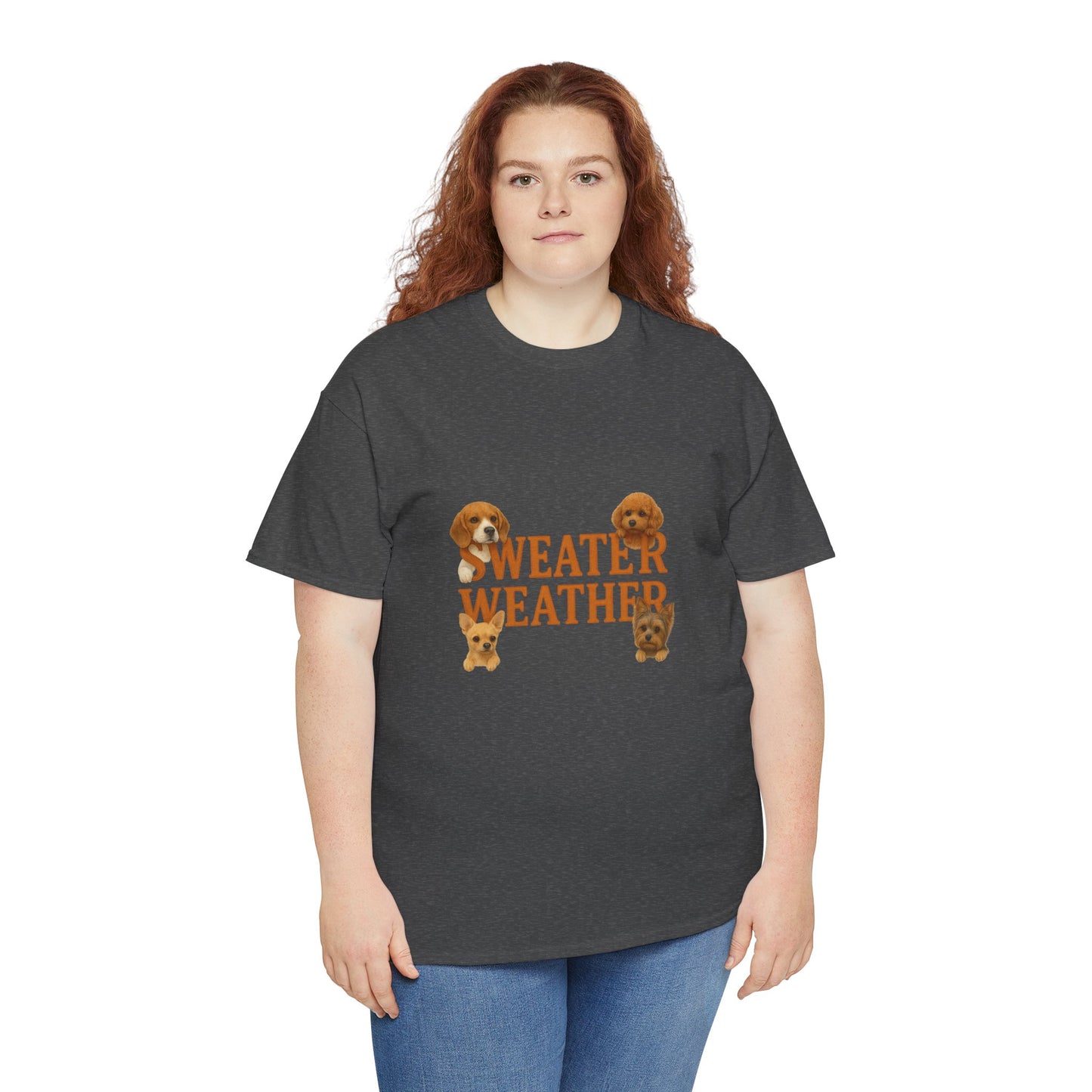 Sweater Weather Dog Tee, Unisex Heavy Cotton Tee, Fall Apparel - Chubby Little Cheeks Co.