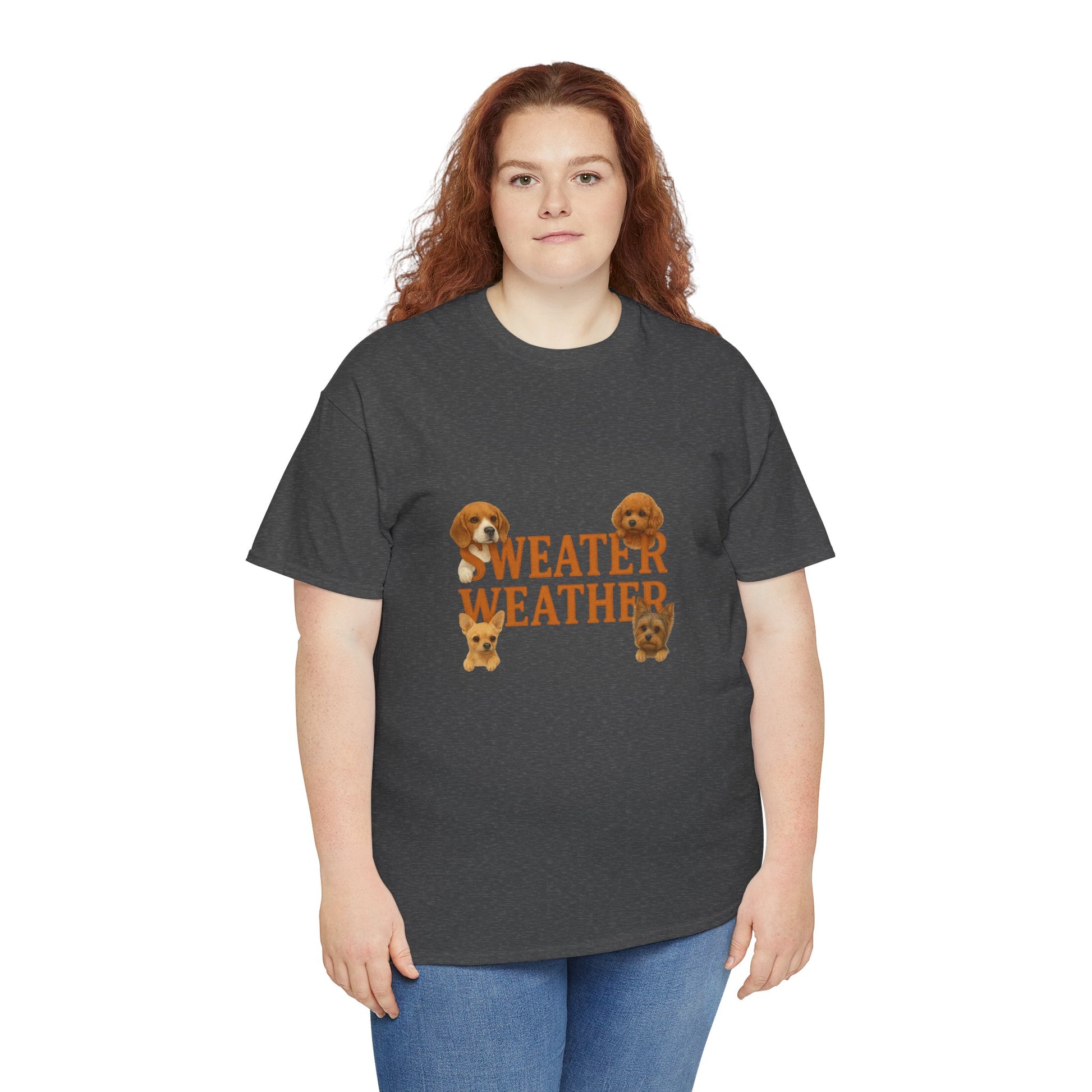 Sweater Weather Dog Tee, Unisex Heavy Cotton Tee, Fall Apparel - Chubby Little Cheeks Co.