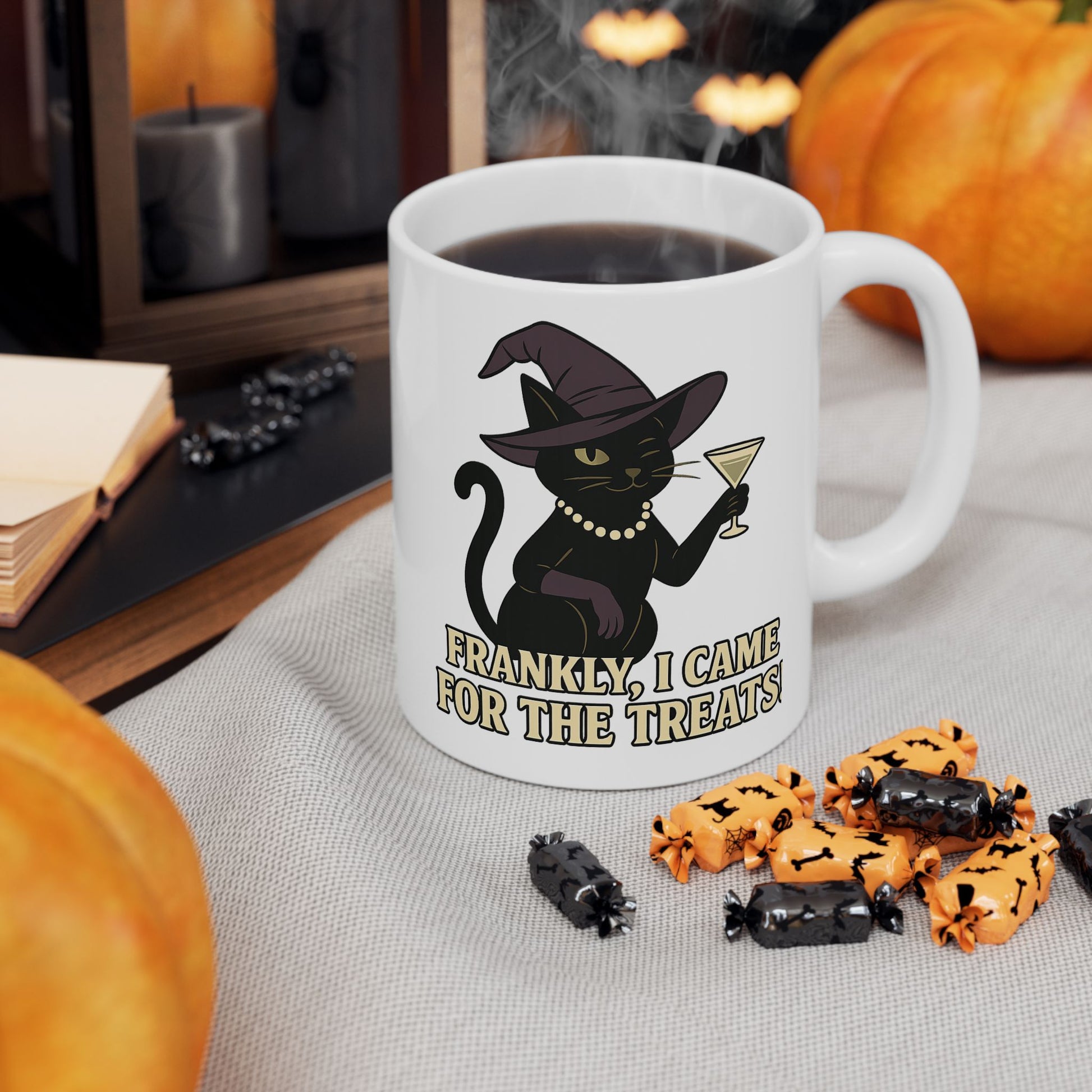 Frankly, I Came For The Treats-Funny Black Cat Ceramic Mug - Chubby Little Cheeks Co.