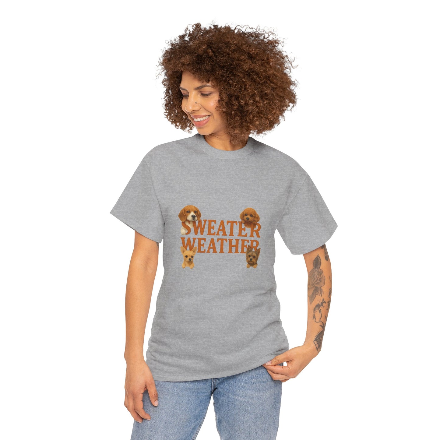 Sweater Weather Dog Tee, Unisex Heavy Cotton Tee, Fall Apparel - Chubby Little Cheeks Co.