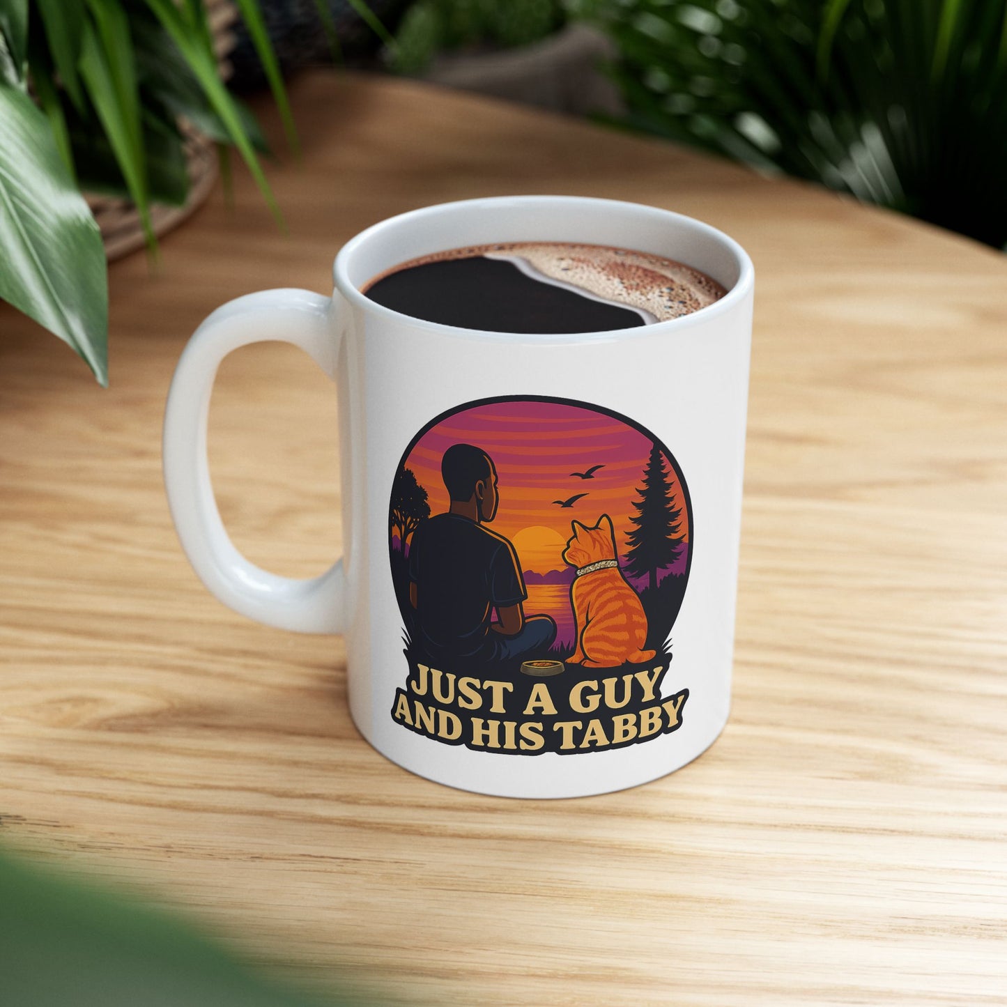 Just A Guy And His Tabby-Sunset Silhouette Ceramic Mug - Chubby Little Cheeks Co.
