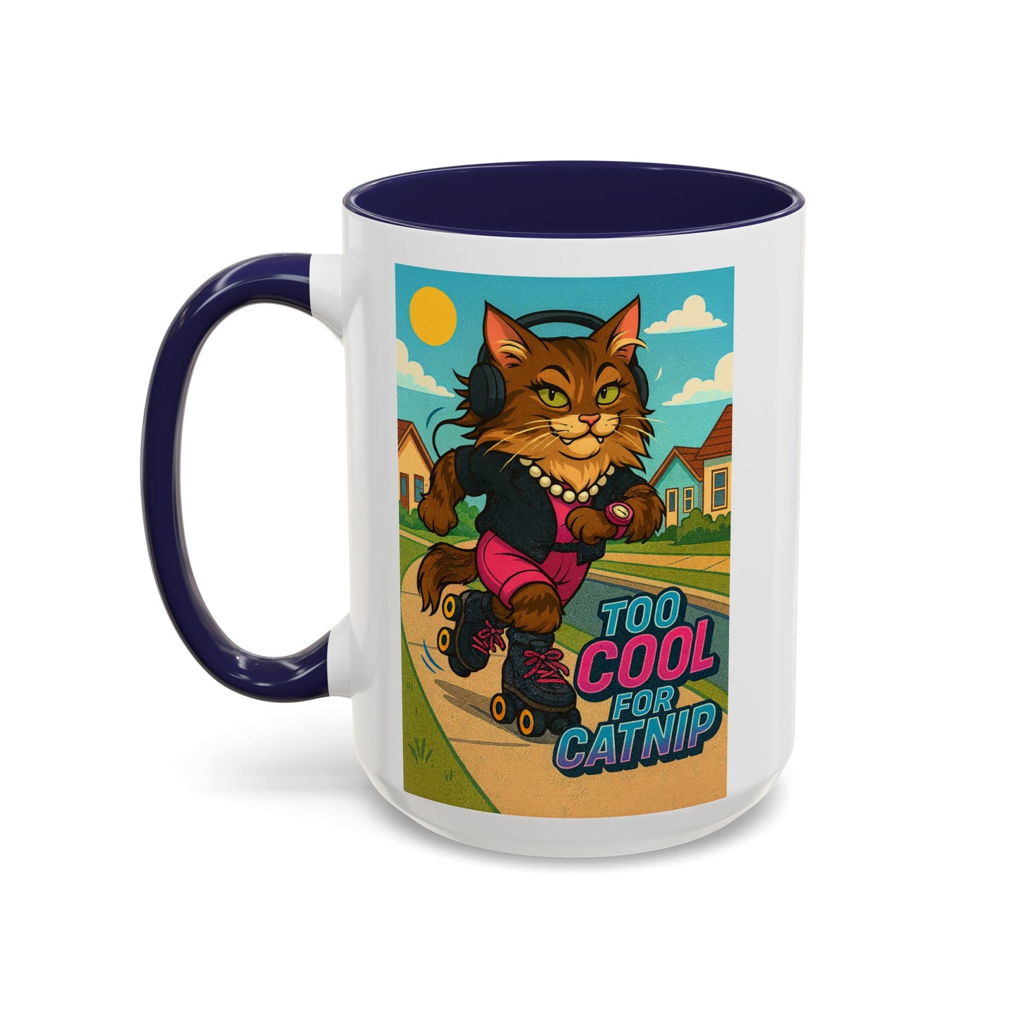 Female Maine Coon Cat Skater Mug – Too Cool for Catnip Retro Coffee Cup - Chubby Little Cheeks Co.