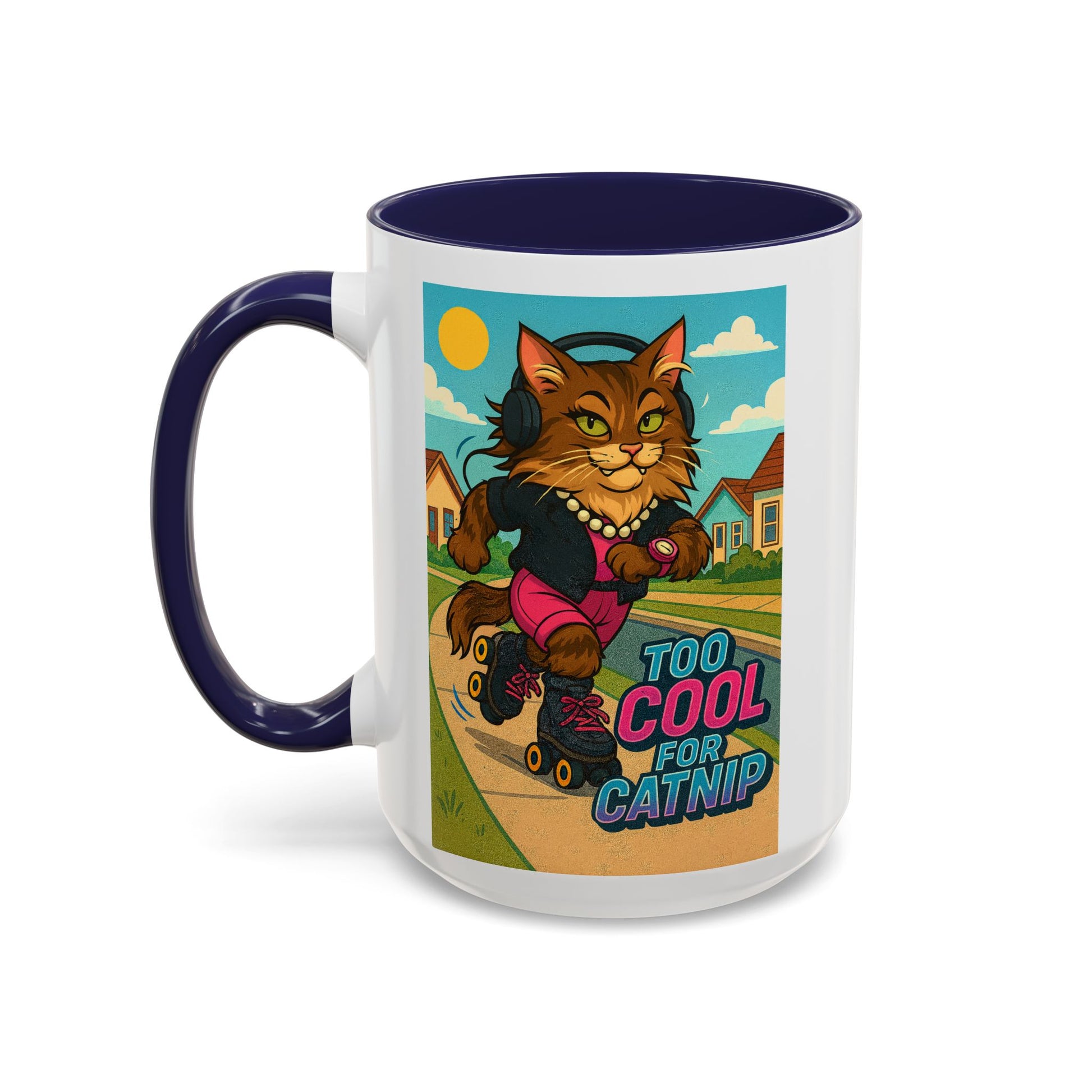 Female Maine Coon Cat Skater Mug – Too Cool for Catnip Retro Coffee Cup - Chubby Little Cheeks Co.