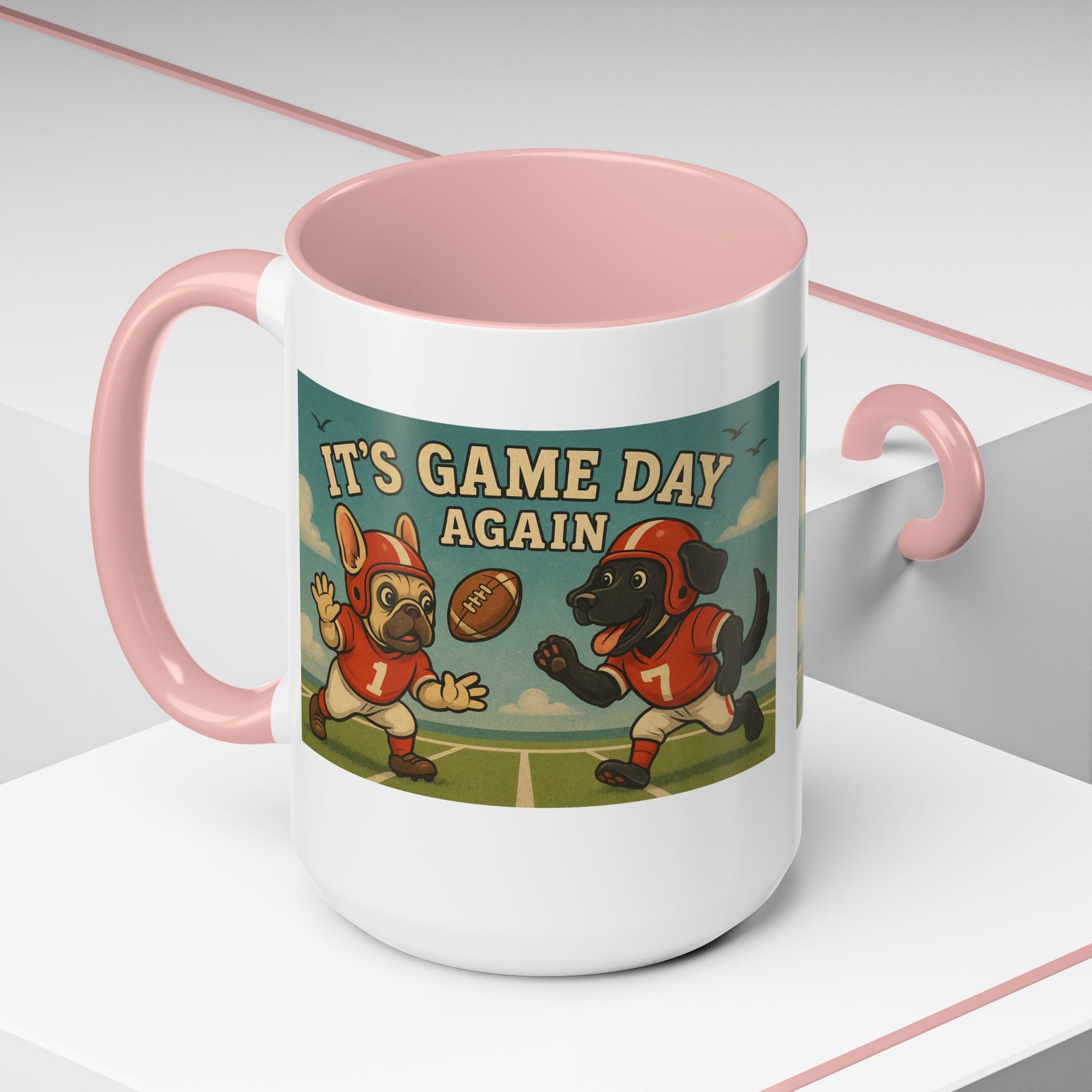 π Game Day Dogs Mug β Retro French Bulldog & Black Lab Football Mug - Chubby Little Cheeks Co.