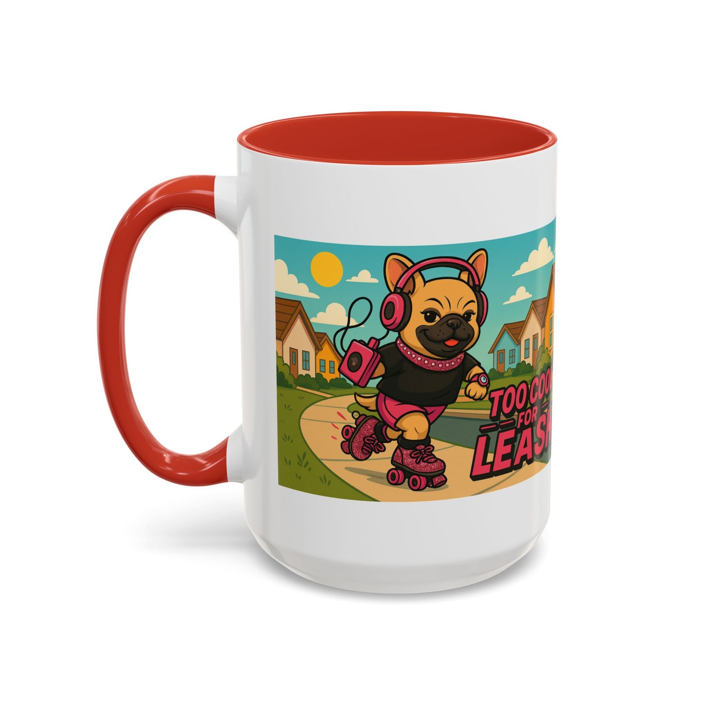 “Too Cool For Leash Mug – Retro Roller Skating Female French Bulldog in Pink & Black” - Chubby Little Cheeks Co.