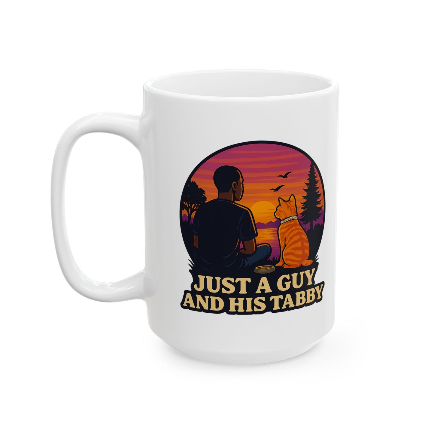 Just A Guy And His Tabby-Sunset Silhouette Ceramic Mug - Chubby Little Cheeks Co.