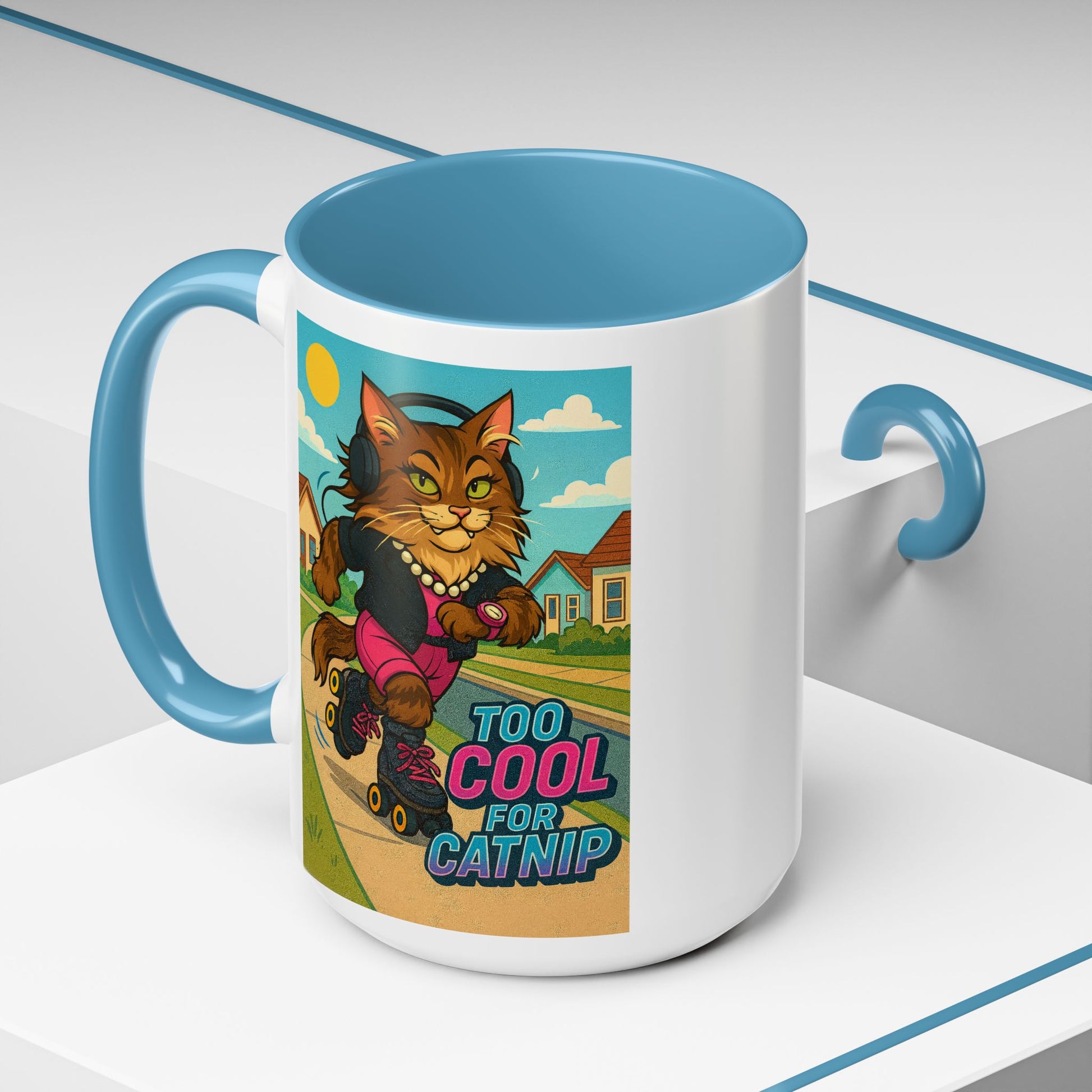 Female Maine Coon Cat Skater Mug – Too Cool for Catnip Retro Coffee Cup - Chubby Little Cheeks Co.