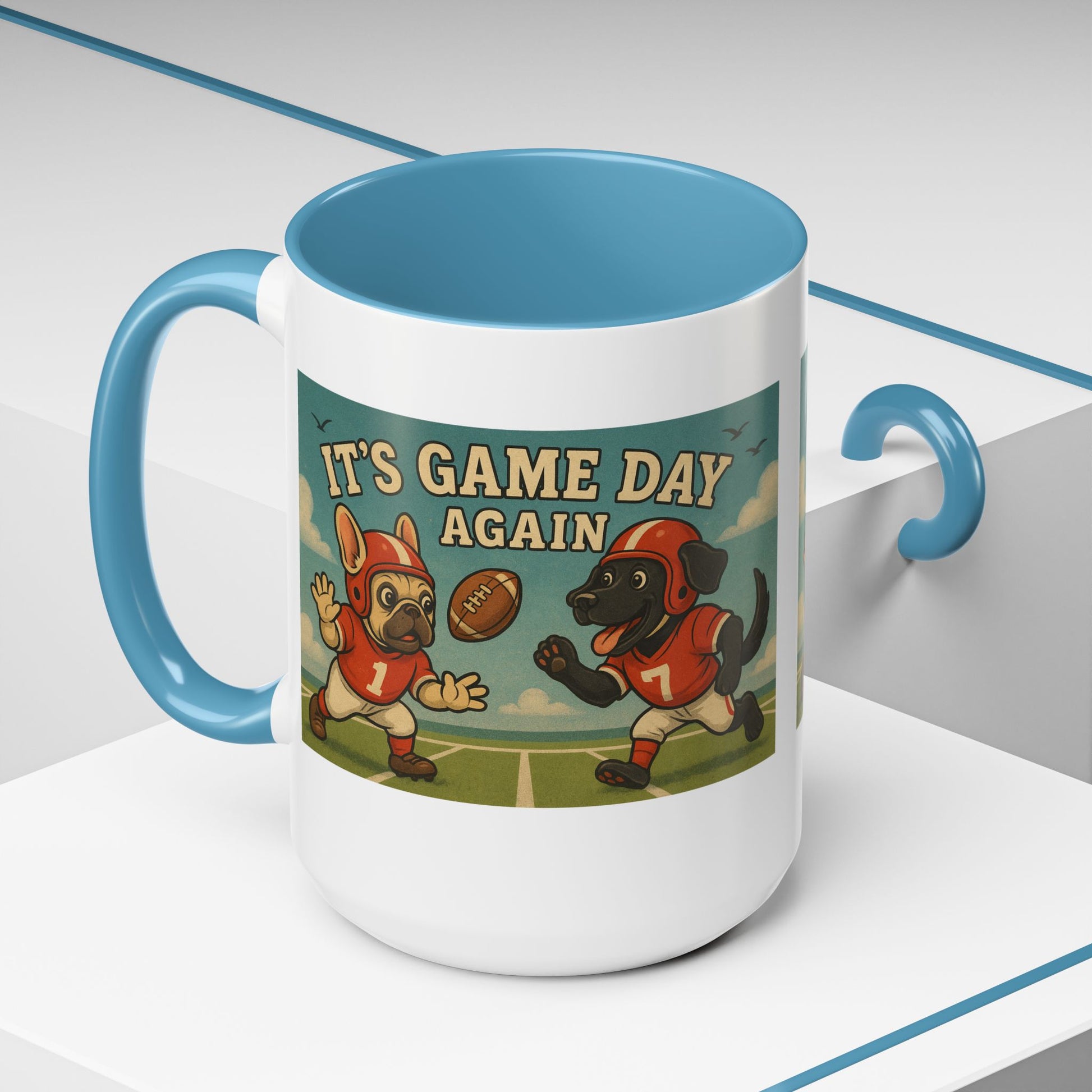 π Game Day Dogs Mug β Retro French Bulldog & Black Lab Football Mug - Chubby Little Cheeks Co.
