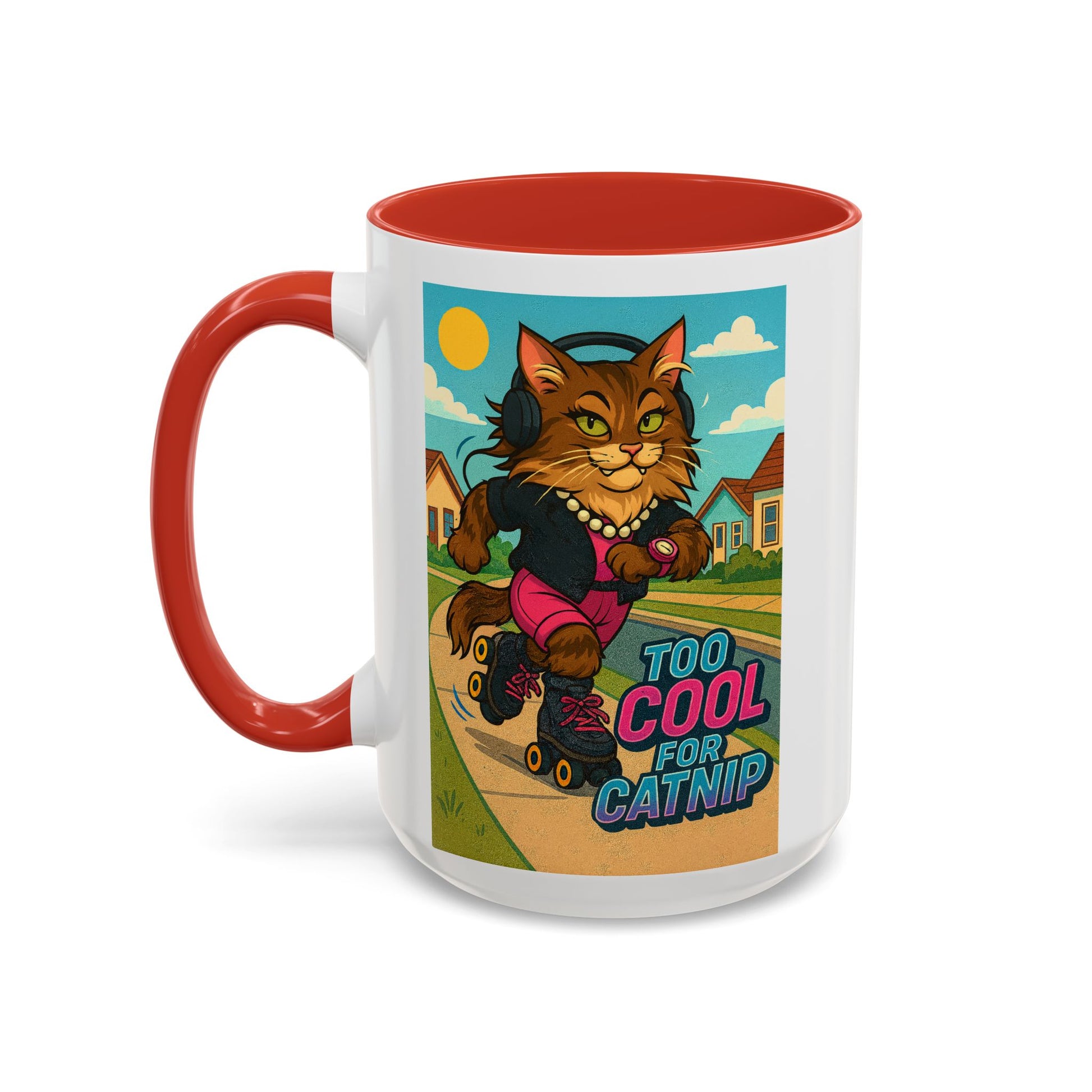 Female Maine Coon Cat Skater Mug – Too Cool for Catnip Retro Coffee Cup - Chubby Little Cheeks Co.