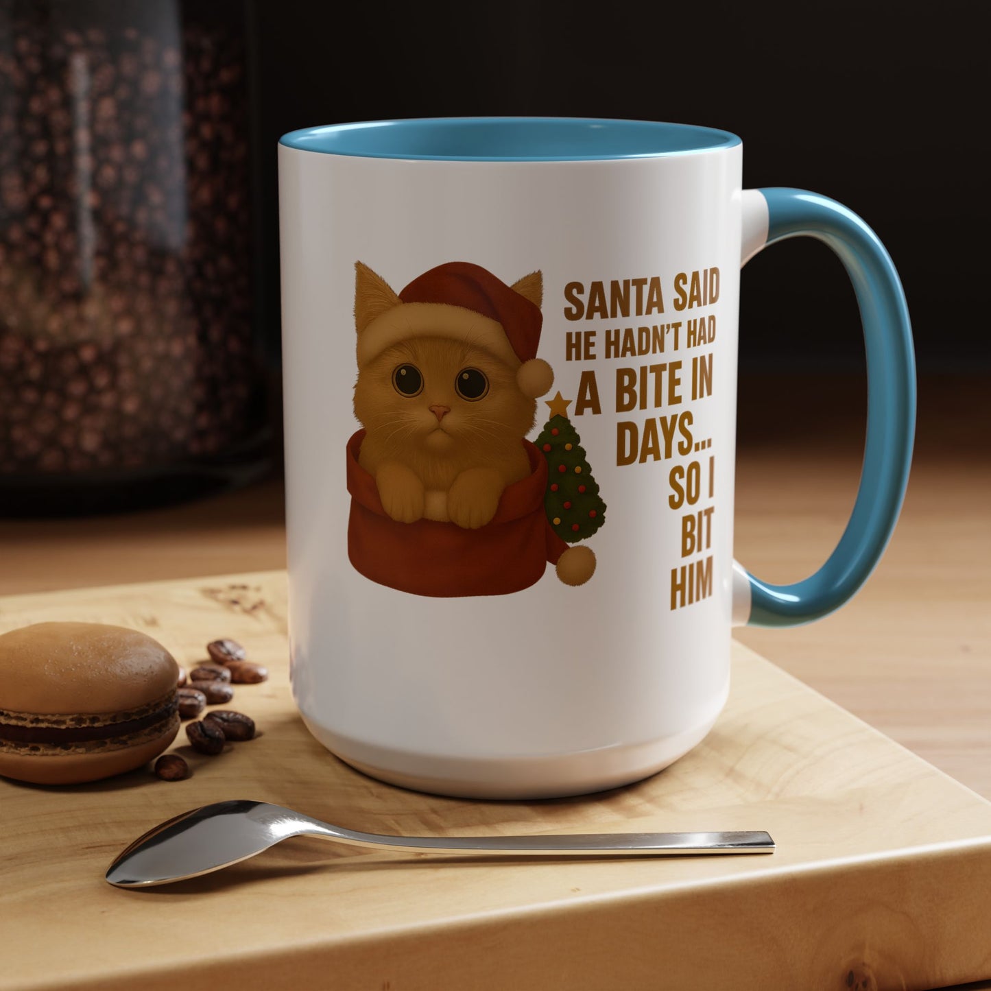 Orange Kitten Christmas Mug - Santa Bite Quote