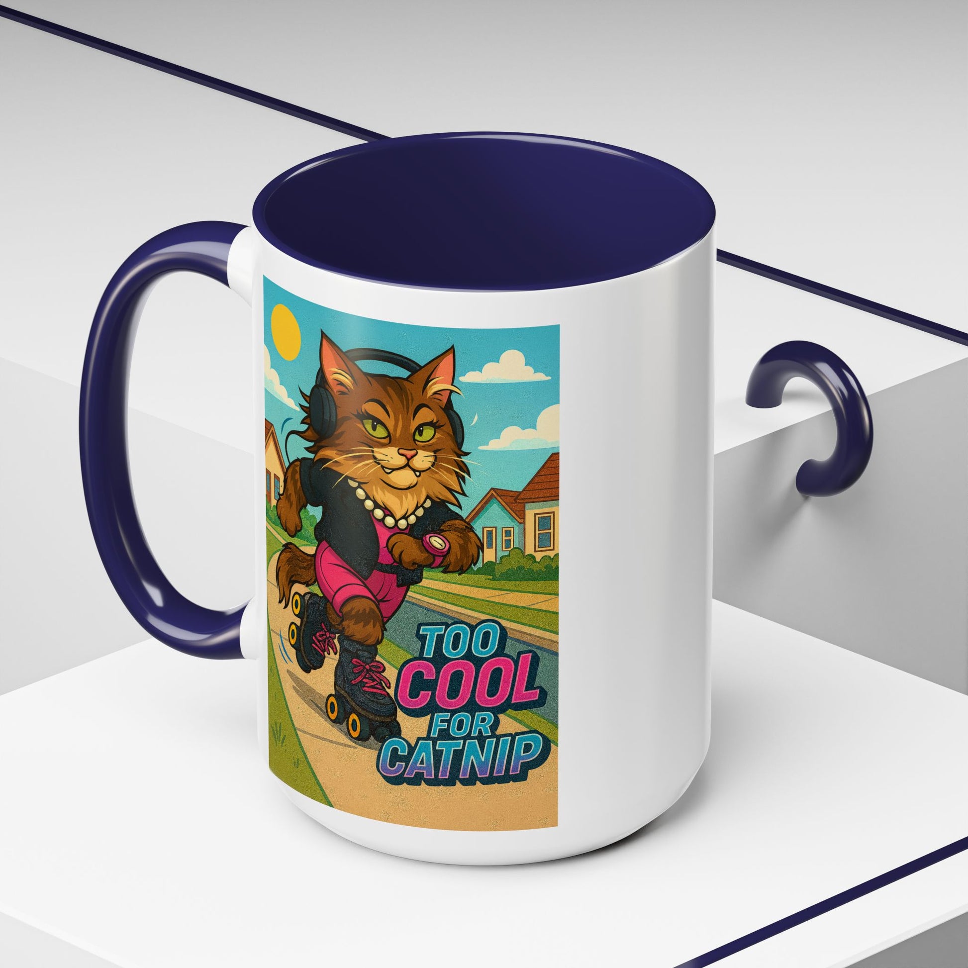 Female Maine Coon Cat Skater Mug – Too Cool for Catnip Retro Coffee Cup - Chubby Little Cheeks Co.