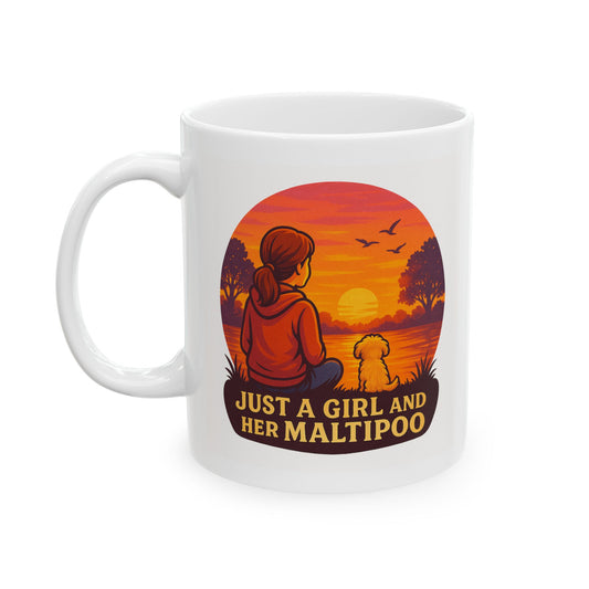 Just A Girl And Her Maltipoo, Ceramic Mug with Sunset Design - Chubby Little Cheeks Co.