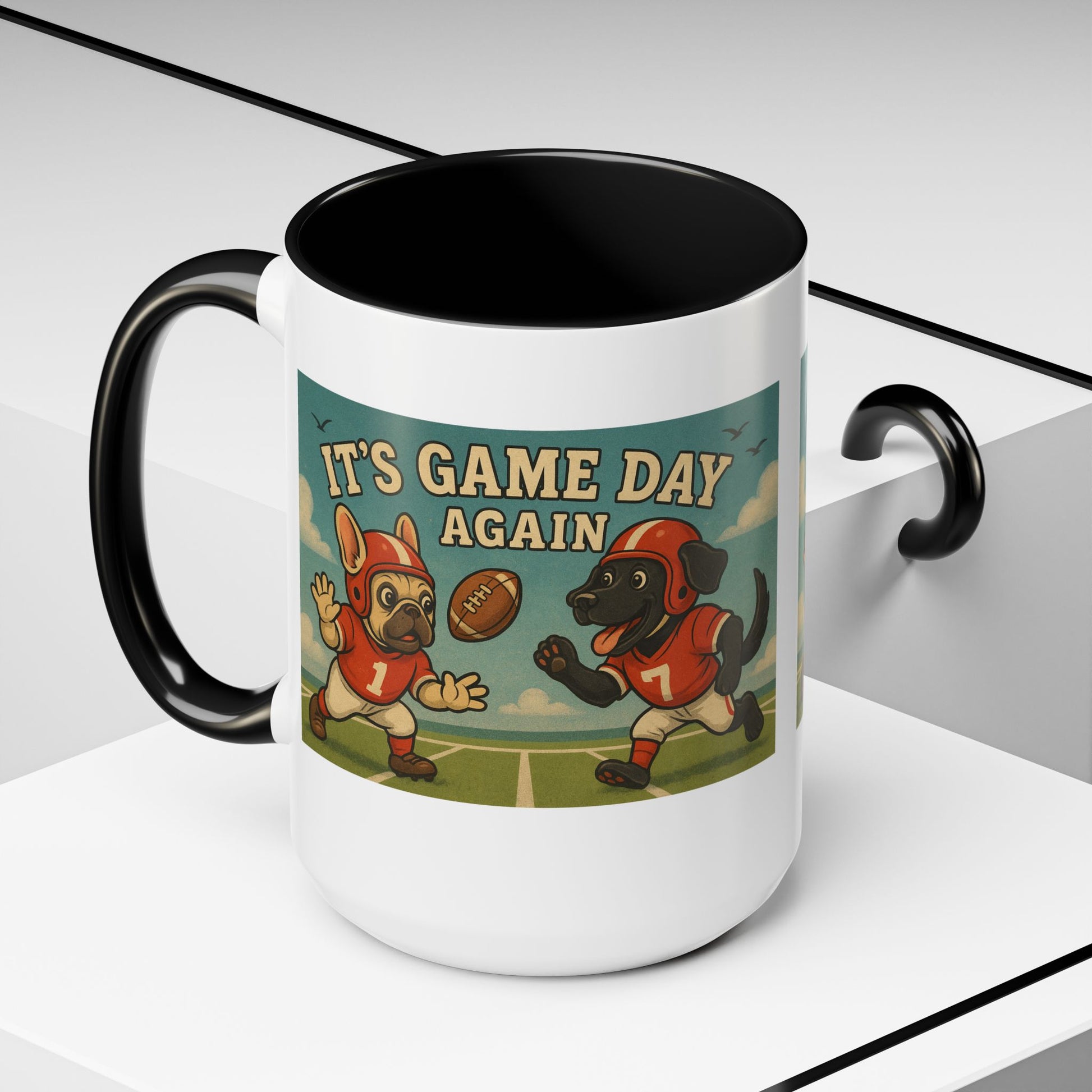 π Game Day Dogs Mug β Retro French Bulldog & Black Lab Football Mug - Chubby Little Cheeks Co.