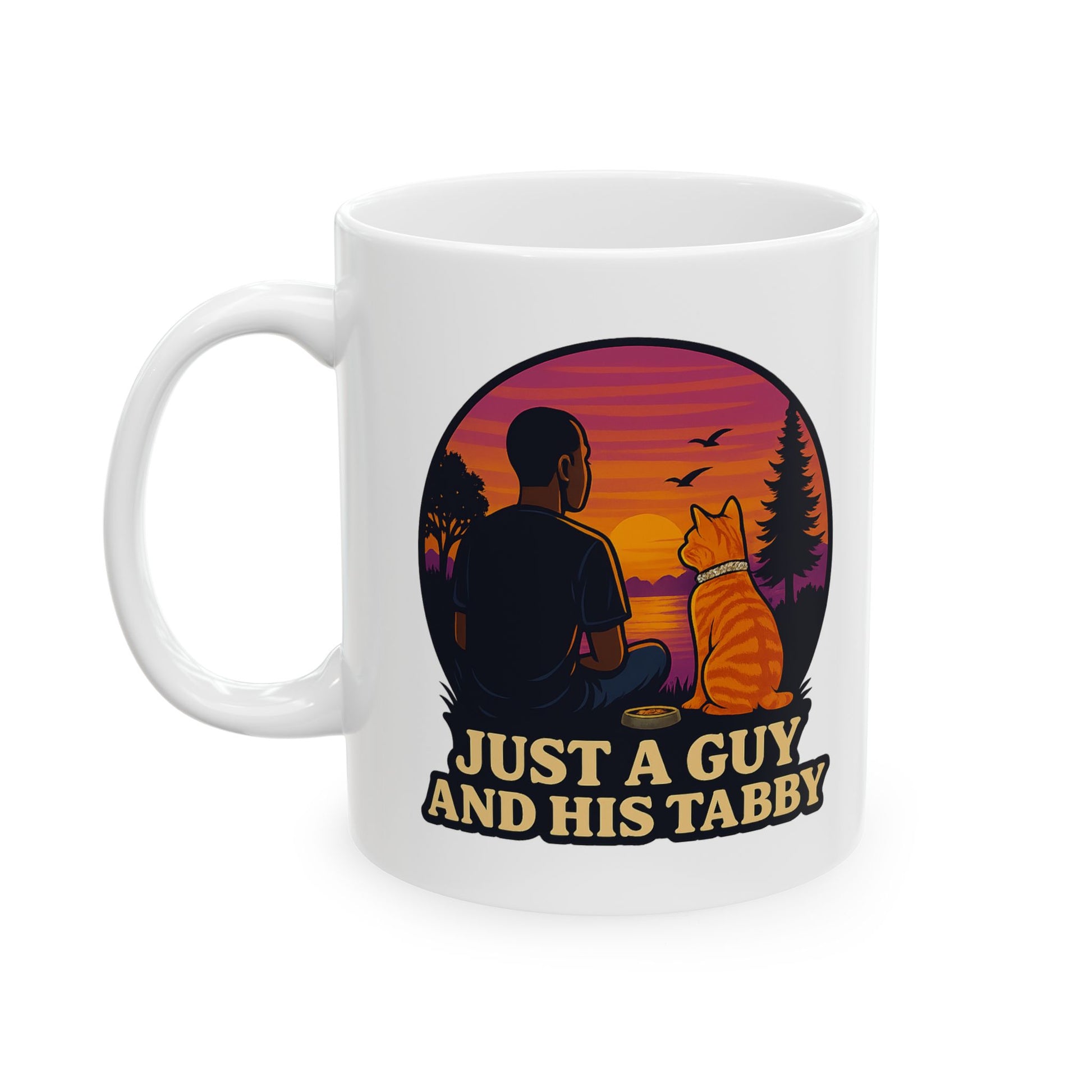 Just A Guy And His Tabby-Sunset Silhouette Ceramic Mug - Chubby Little Cheeks Co.