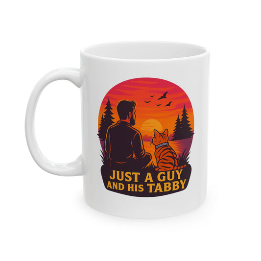 Just A Guy And His Tabby- Sunset Ceramic Mug - Perfect for Coffee Lovers - Chubby Little Cheeks Co.