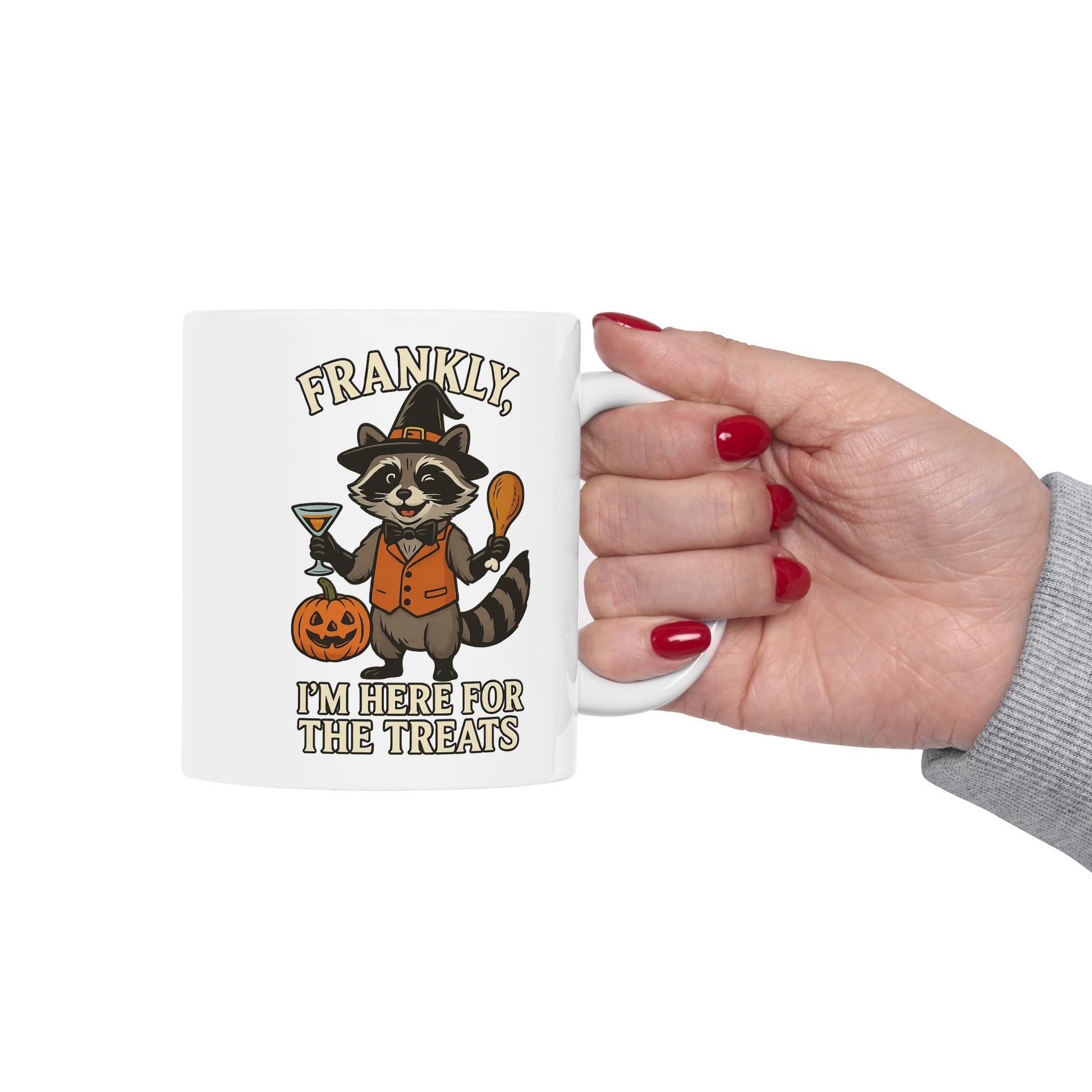 Frankly, I Came For The Treats -Halloween Themed Fun Racoon Ceramic Mug - Chubby Little Cheeks Co.