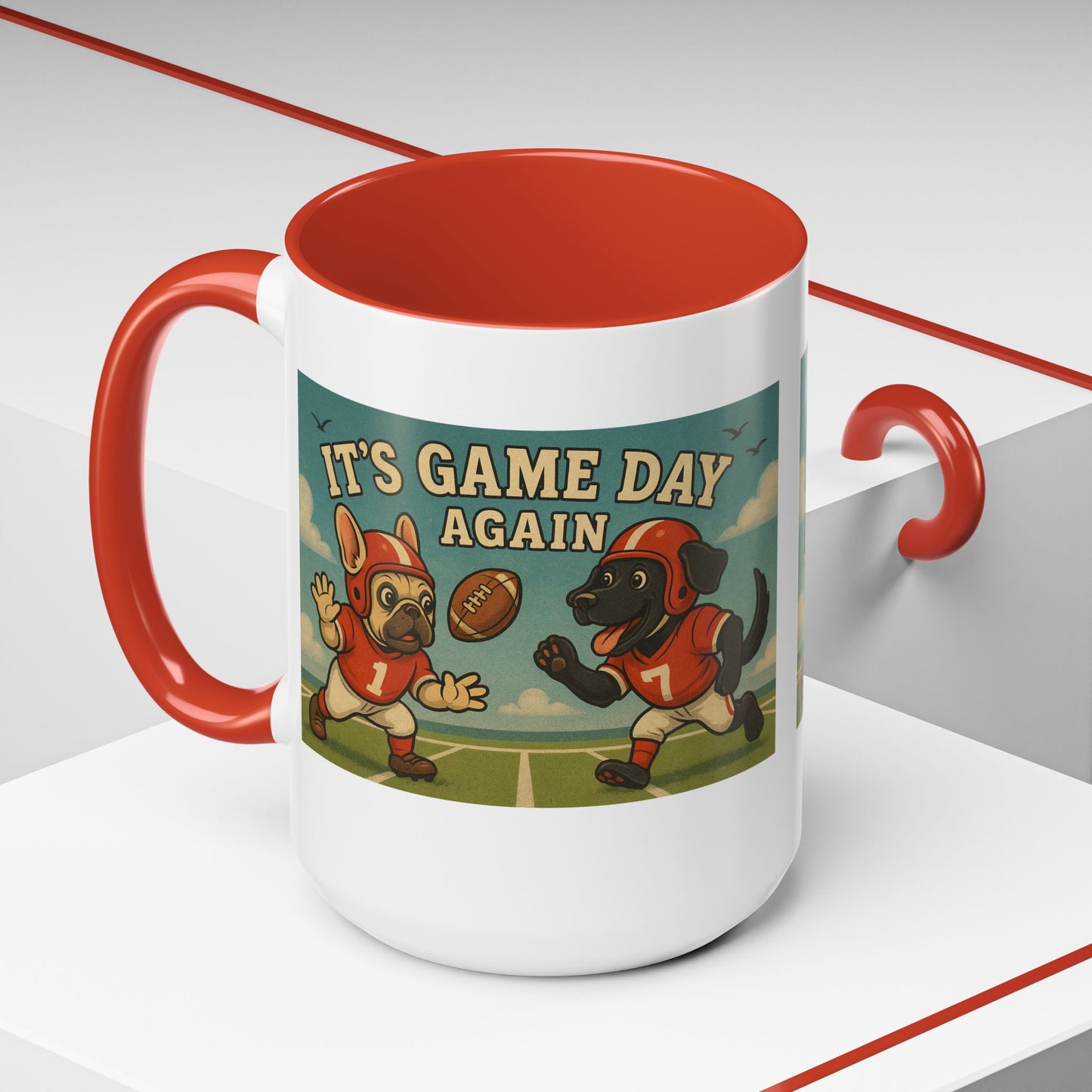 π Game Day Dogs Mug β Retro French Bulldog & Black Lab Football Mug - Chubby Little Cheeks Co.