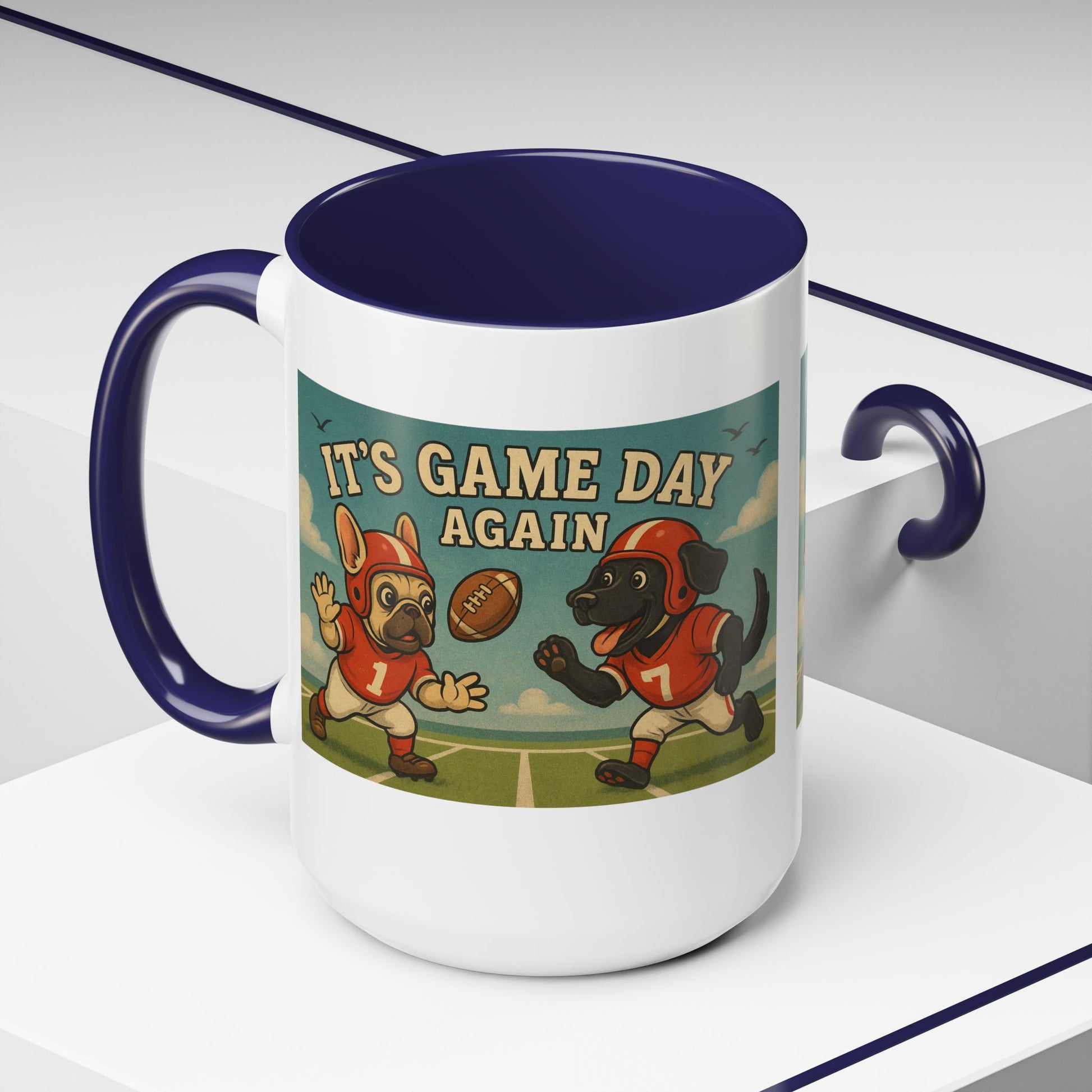 π Game Day Dogs Mug β Retro French Bulldog & Black Lab Football Mug - Chubby Little Cheeks Co.