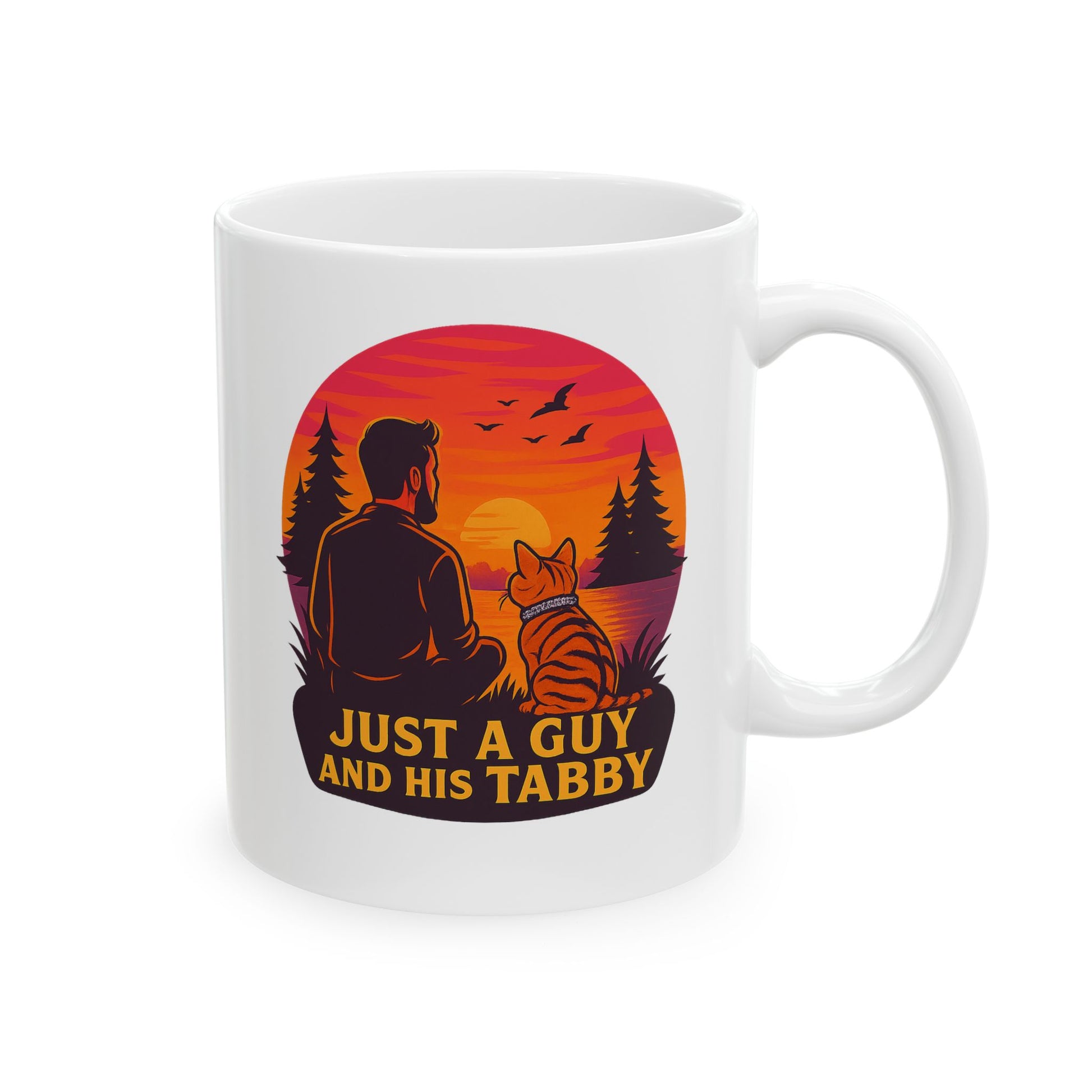Just A Guy And His Tabby- Sunset Ceramic Mug - Perfect for Coffee Lovers - Chubby Little Cheeks Co.