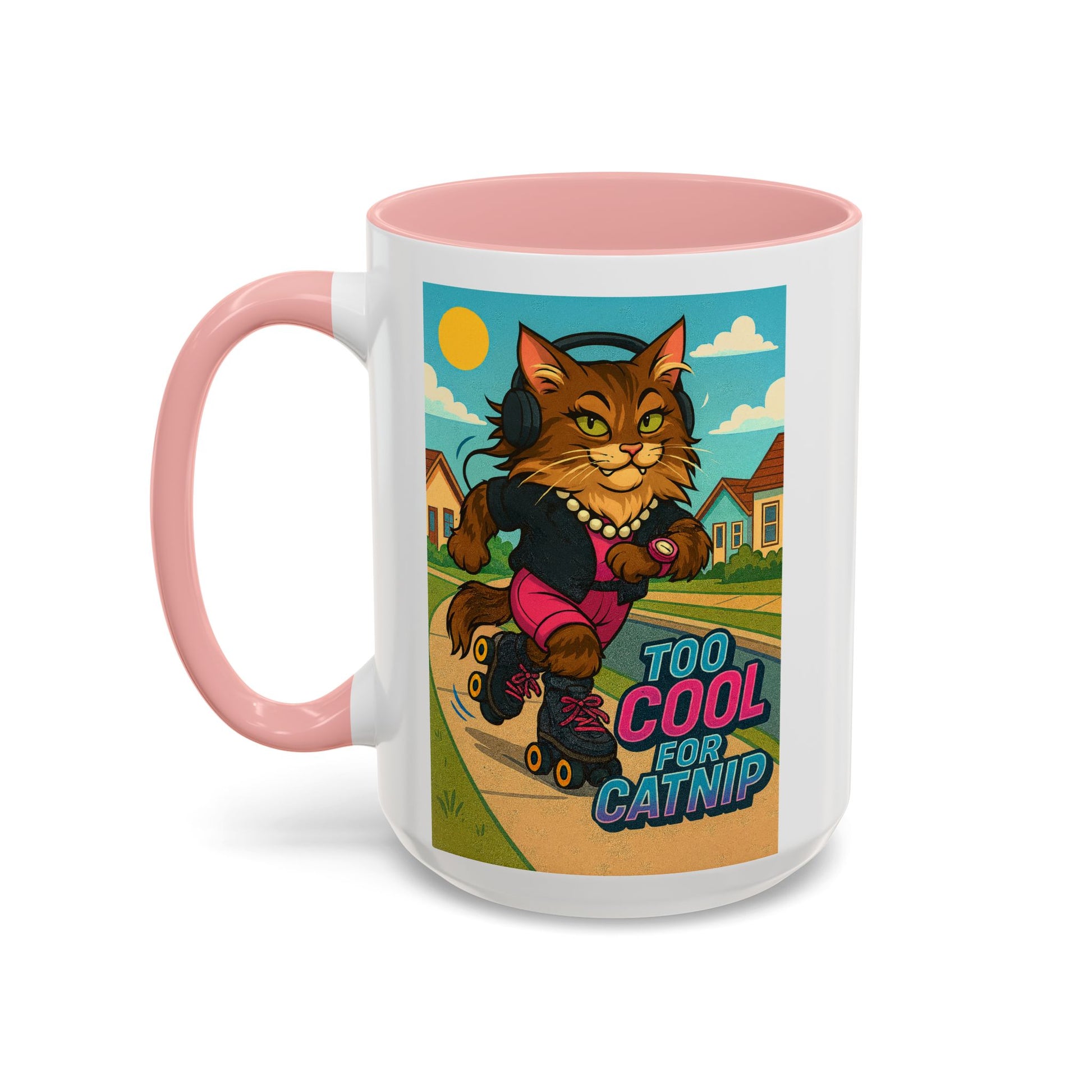 Female Maine Coon Cat Skater Mug – Too Cool for Catnip Retro Coffee Cup - Chubby Little Cheeks Co.