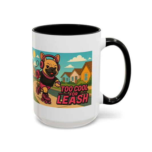 “Too Cool For Leash Mug – Retro Roller Skating Female French Bulldog in Pink & Black” - Chubby Little Cheeks Co.