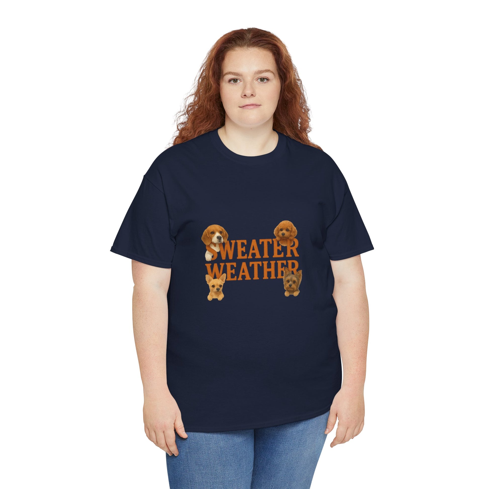 Sweater Weather Dog Tee, Unisex Heavy Cotton Tee, Fall Apparel - Chubby Little Cheeks Co.
